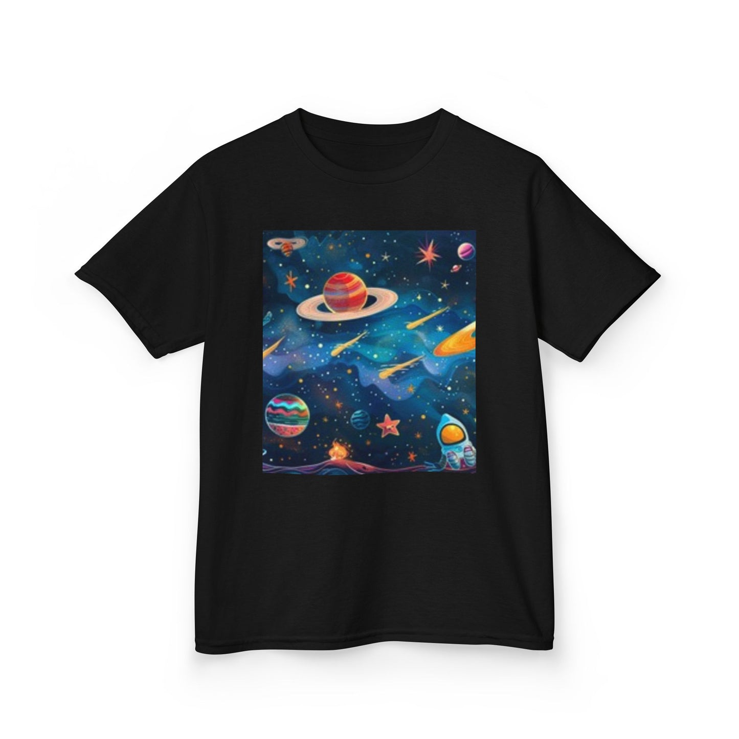 Camiseta infantil de aventura espacial: diseño cósmico colorido para jóvenes exploradores
