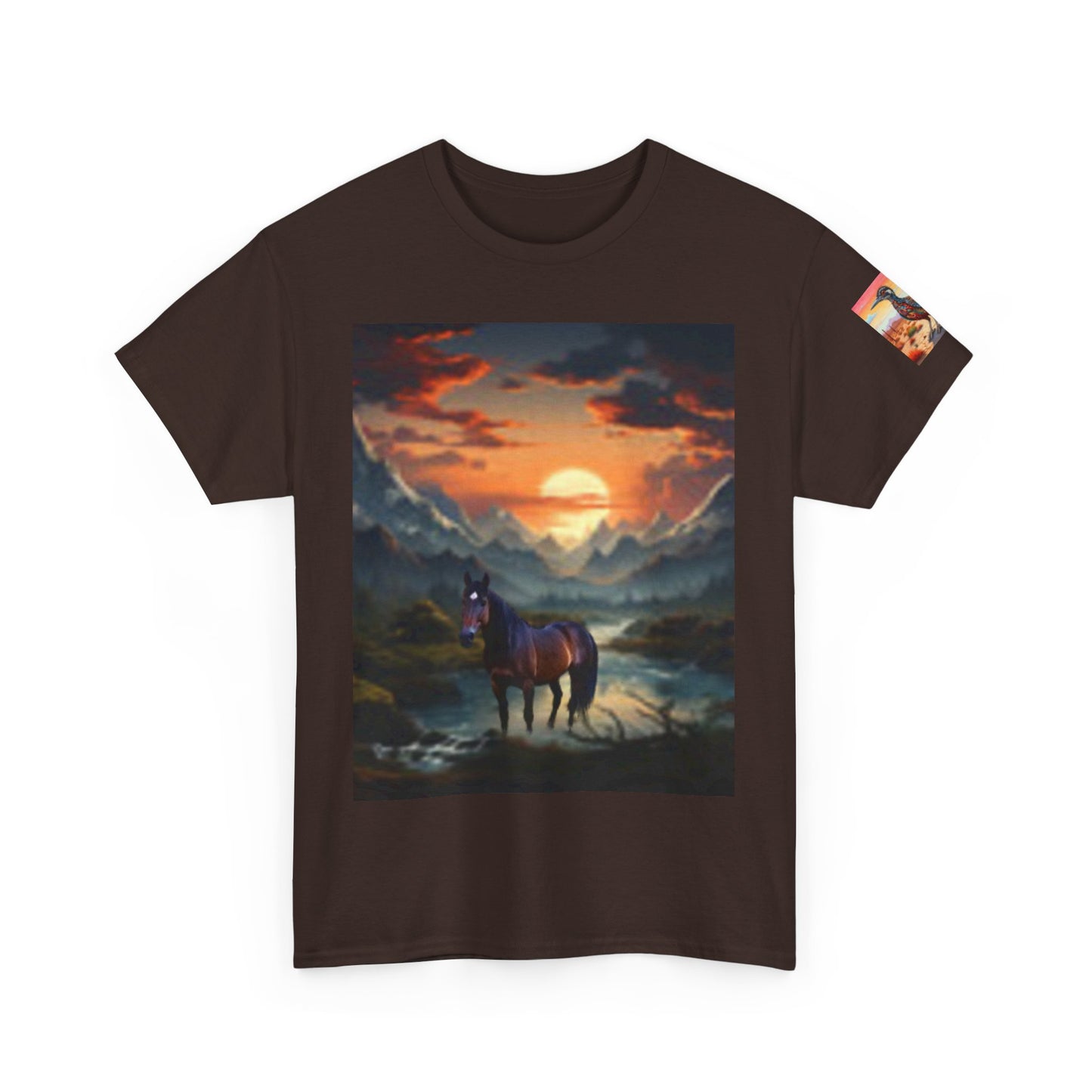 Camiseta unisex de algodón grueso Majestic Horse - Diseño Nature Sunset