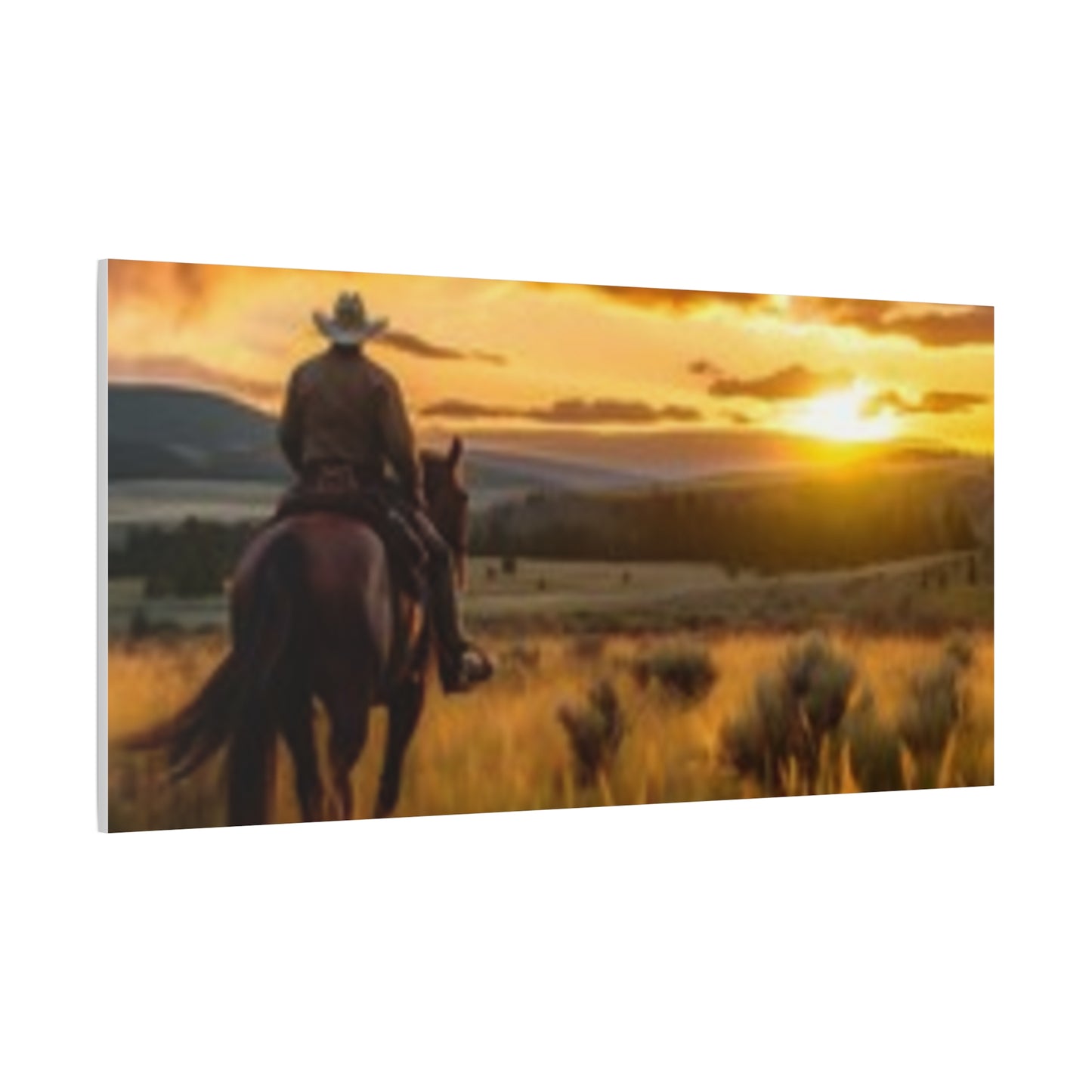 Arte de pared enmarcado - Impresión en lienzo "Atardecer vaquero"