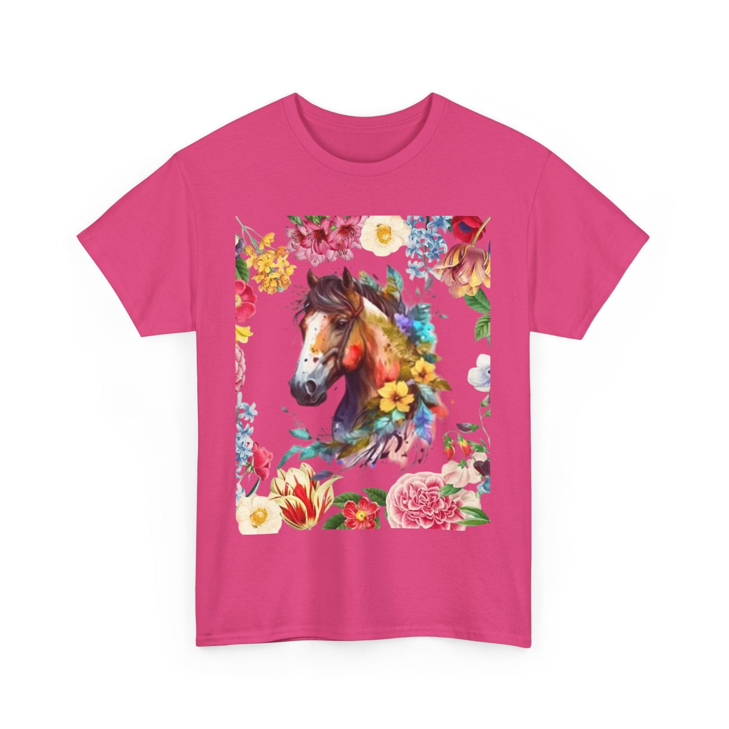 Camiseta unisex de algodón grueso con diseño de caballo floral: regalo para amantes de la naturaleza, perfecta para primavera y verano.