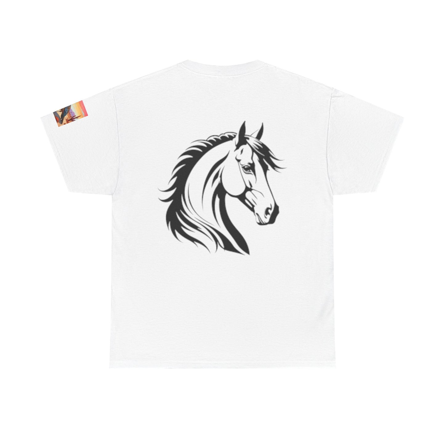 Camiseta unisex de algodón grueso Majestic Horse - Diseño Nature Sunset
