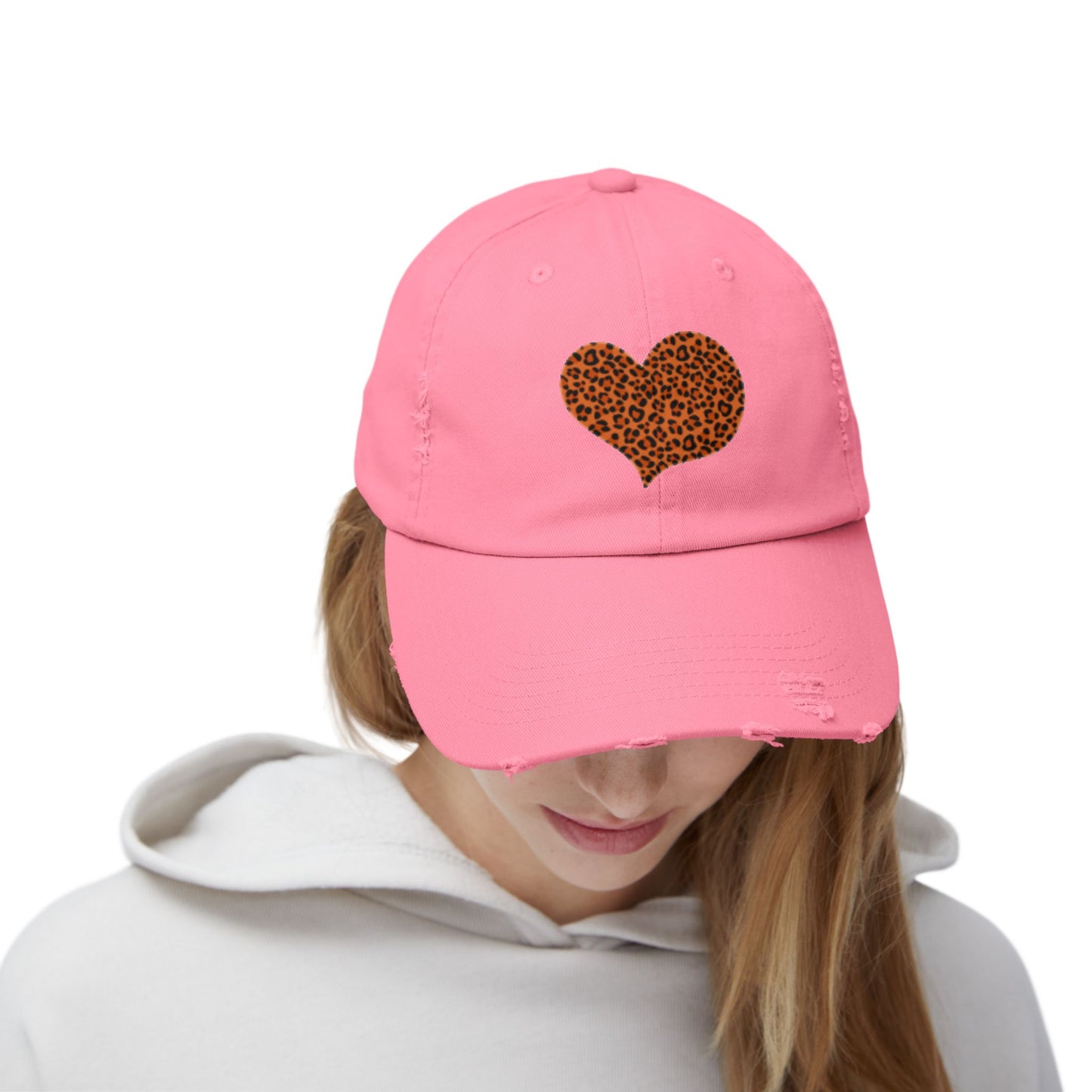 Gorra unisex con estampado de leopardo y corazón: un accesorio informal de moda para cualquier ocasión.