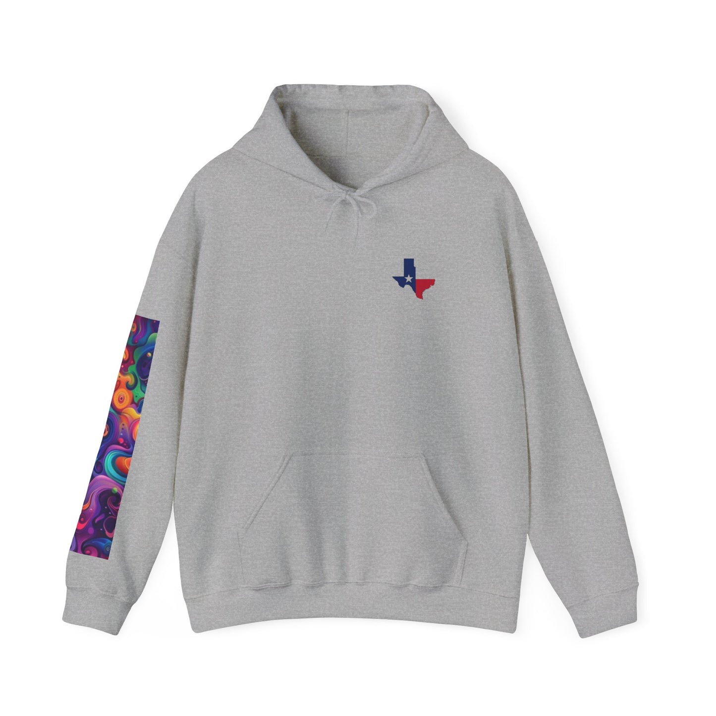 Sudadera con capucha unisex inspirada en Texas con diseño de mangas coloridas