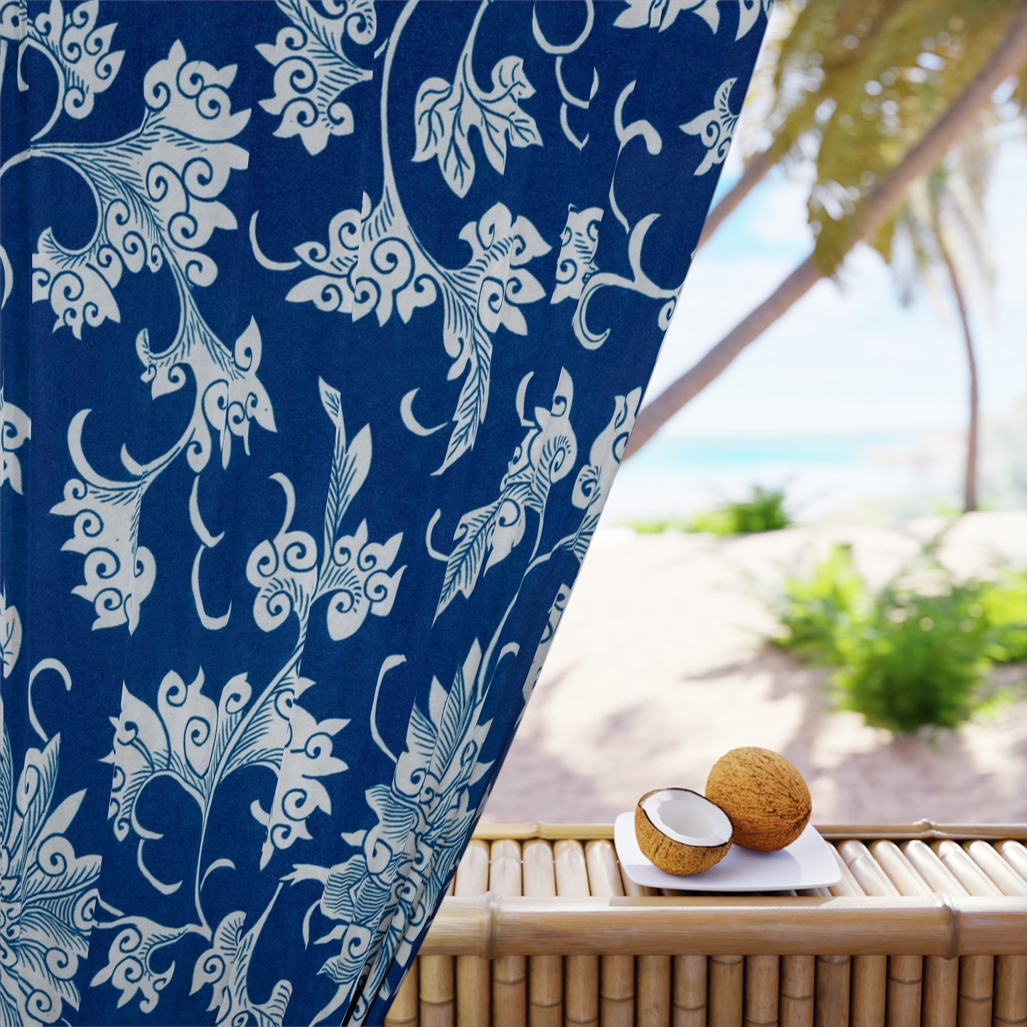 Cortinas para ventana de 127 x 213 cm (1 pieza), diseño antiguo de flores azules
