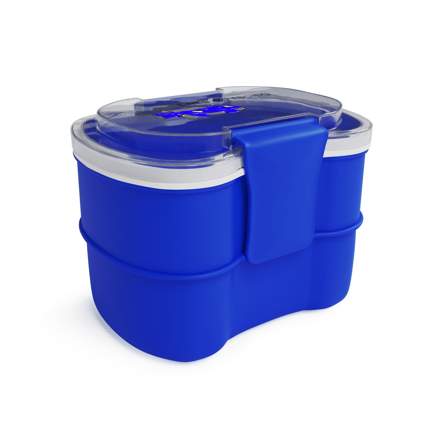 Caja bento de dos niveles Coche azul Let's Go Racing