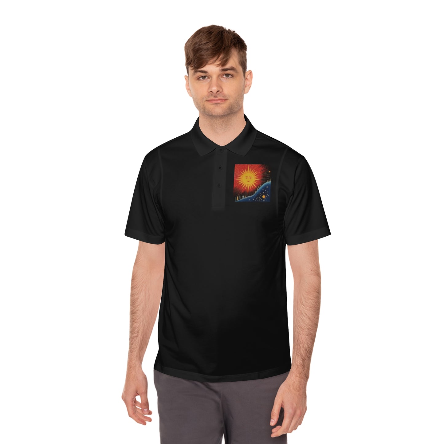 Polo deportivo para hombre - Diseño de sol vibrante y dragón ardiente