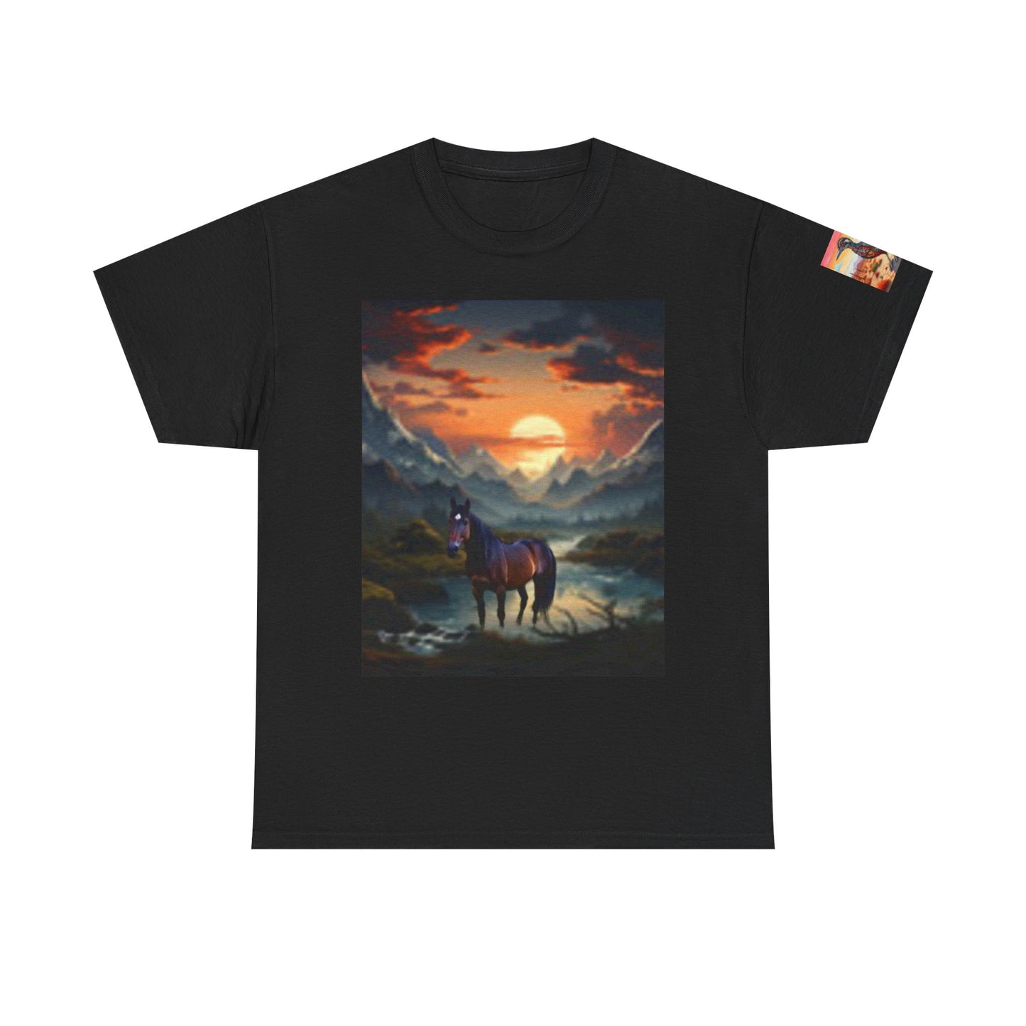 Camiseta unisex de algodón grueso Majestic Horse - Diseño Nature Sunset