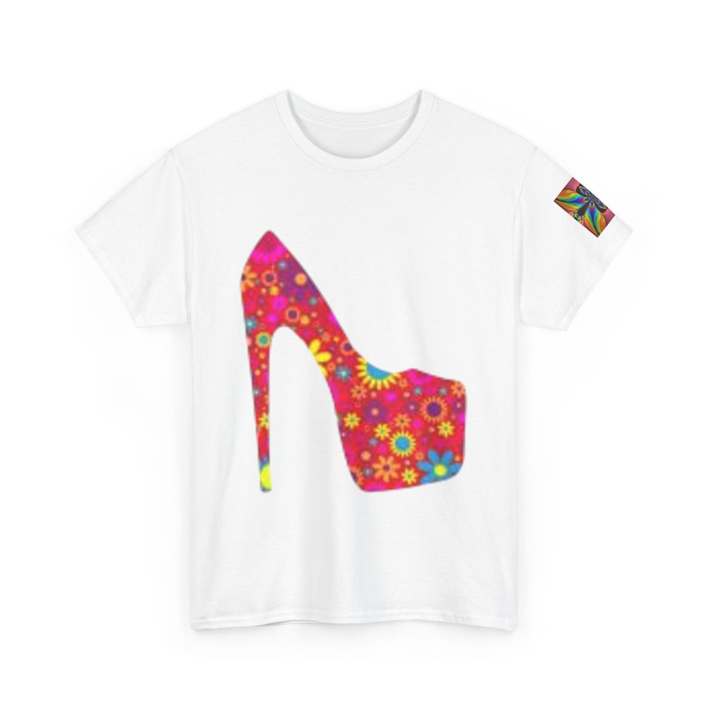 Camiseta unisex de algodón grueso con tacón alto y estampado floral: camiseta de moda para amantes del estilo.