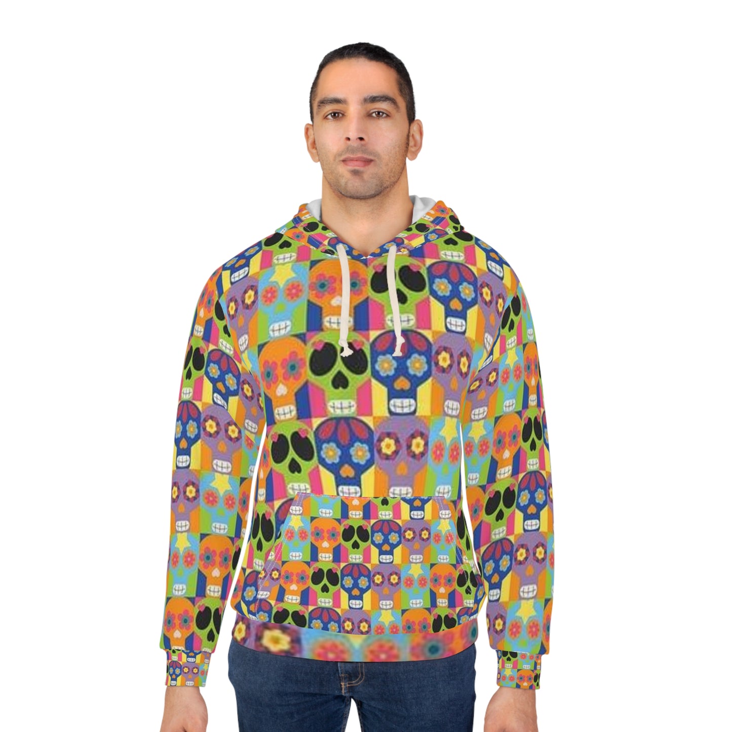 Sudadera unisex con capucha y calavera de azúcar colorida, inspirada en el Día de los Muertos