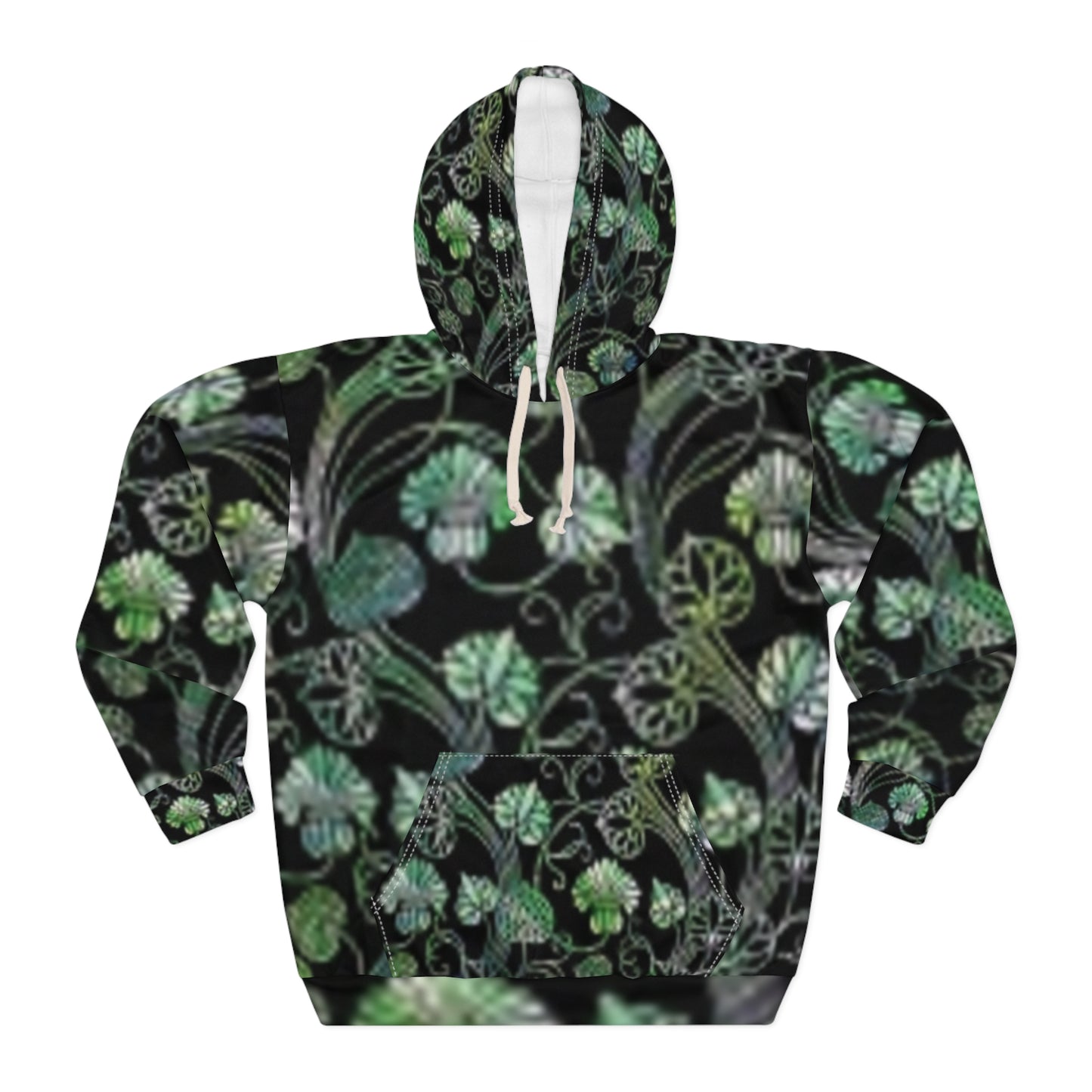 Sudadera unisex con capucha verde botánica: un acogedor diseño floral para amantes de la naturaleza.