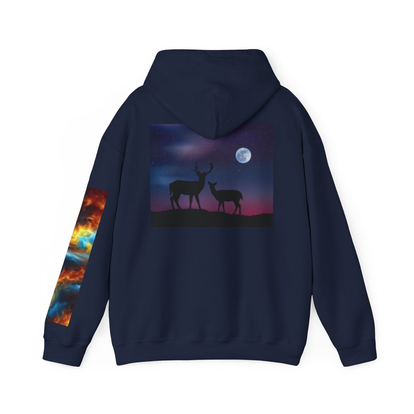Sweat à capuche vibrant sur le thème de la nature - Motifs cosmiques et silhouettes d'animaux sauvages