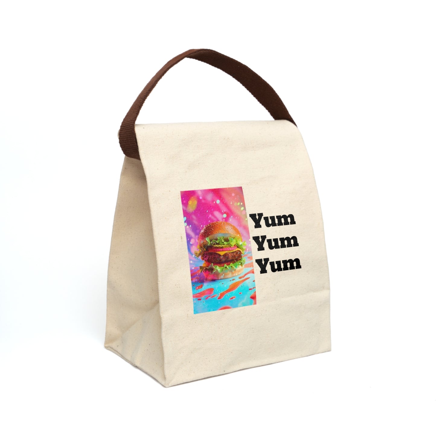 Bolsa de lona para el almuerzo Yum Yum Yum: divertida y colorida para amantes de la comida