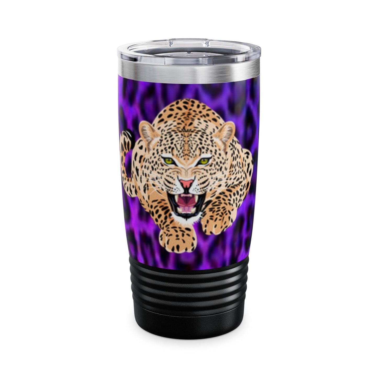 Vaso de cuello redondo de 590 ml con estampado de leopardo feroz: una elegante taza de viaje para un espíritu salvaje