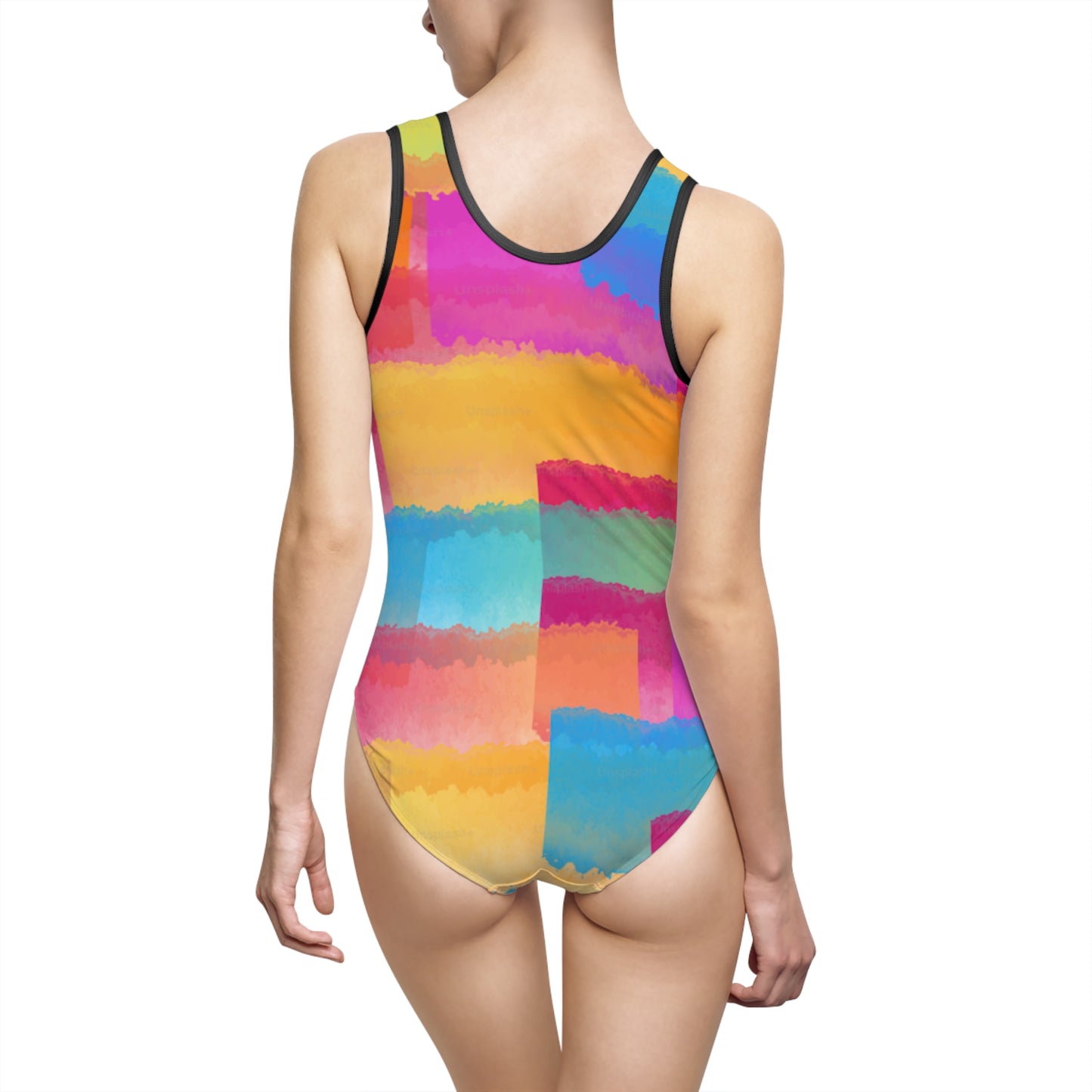Traje de baño de una pieza clásico para mujer Arcoíris de colores