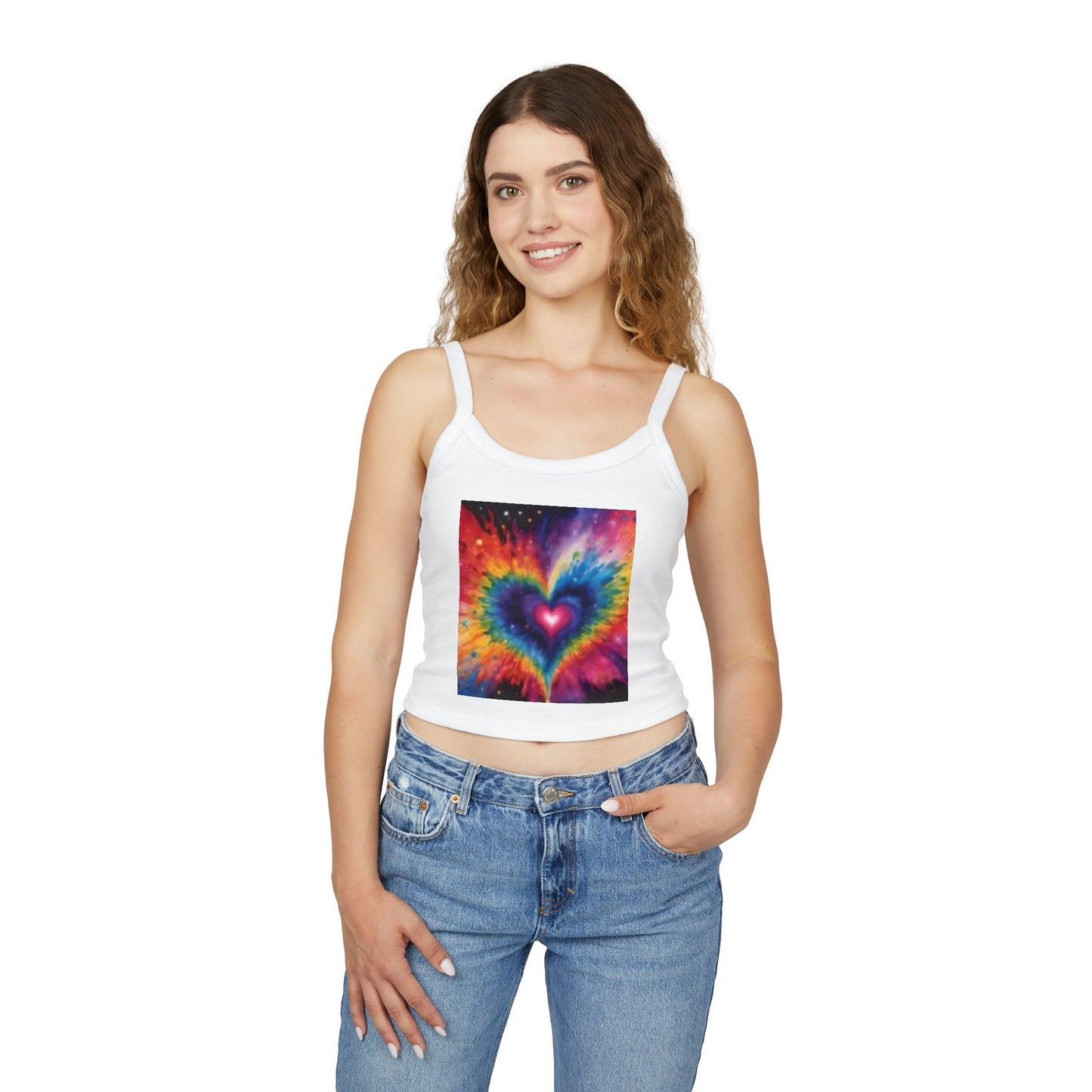Camiseta sin mangas con tirantes finos para mujer con corazón multicolor