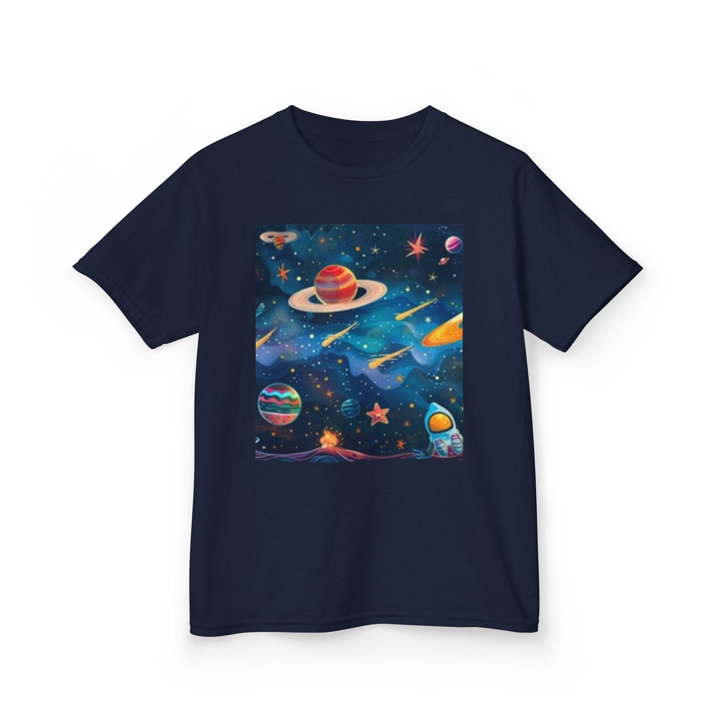 Camiseta infantil de aventura espacial: diseño cósmico colorido para jóvenes exploradores