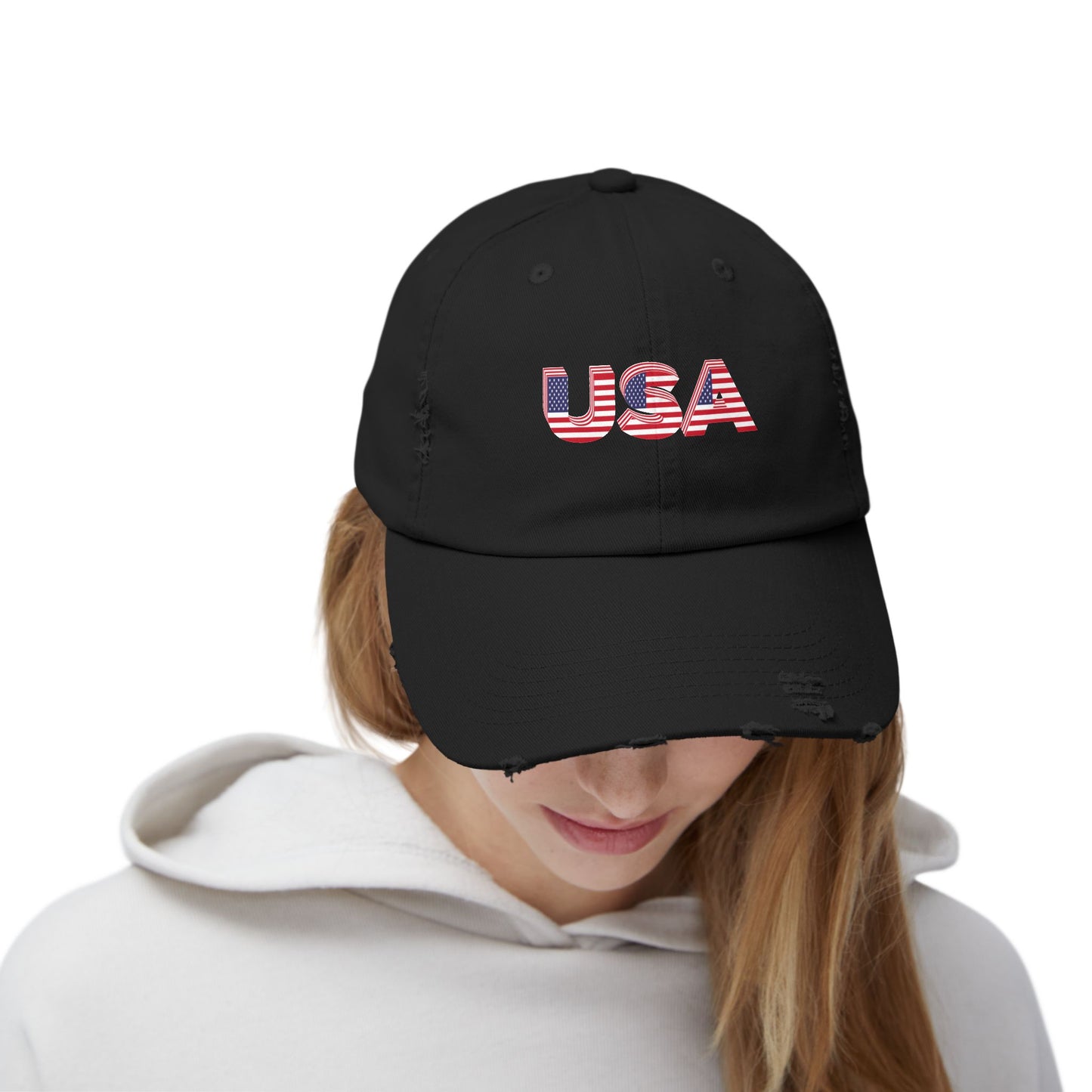 Gorra unisex desgastada con diseño de bandera de EE. UU., perfecta para el Día de la Independencia y para uso diario.