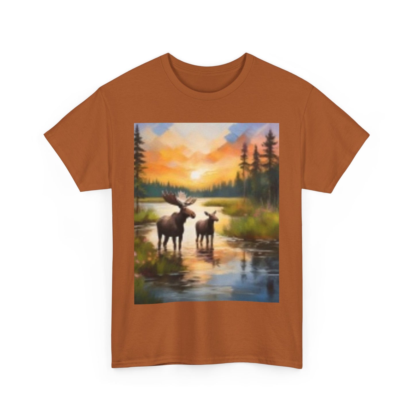 Camiseta unisex de algodón grueso inspirada en la naturaleza con diseño de alce