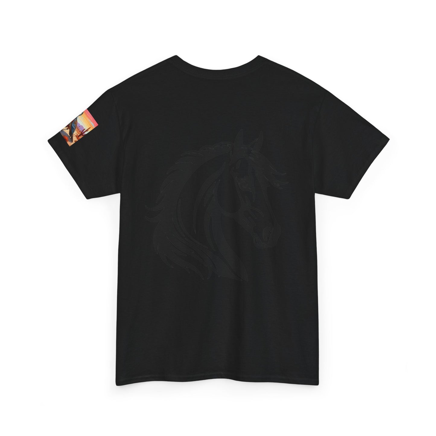 Camiseta unisex de algodón grueso Majestic Horse - Diseño Nature Sunset