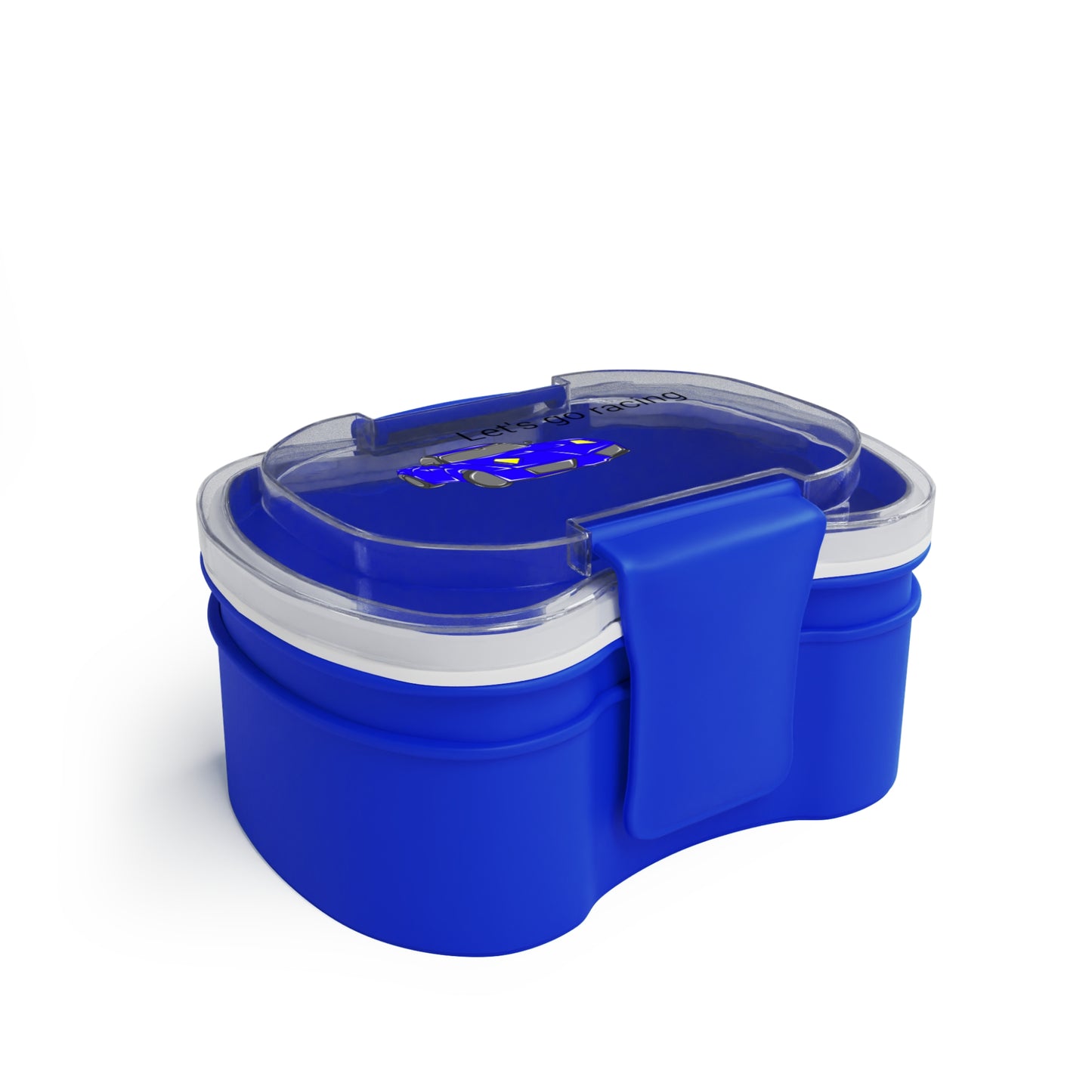 Caja bento de dos niveles Coche azul Let's Go Racing