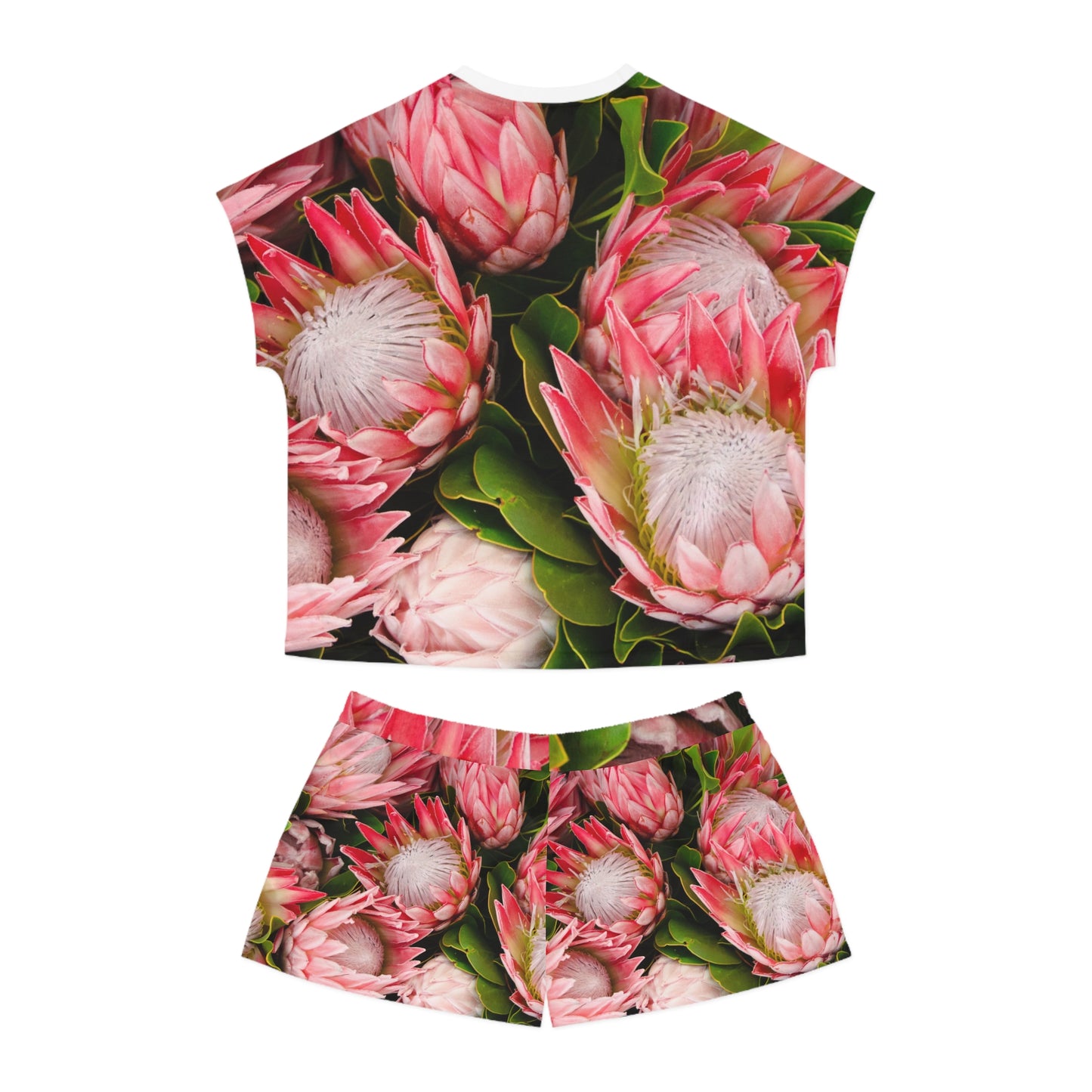 Conjunto de pijama corto de mujer con flores rosas