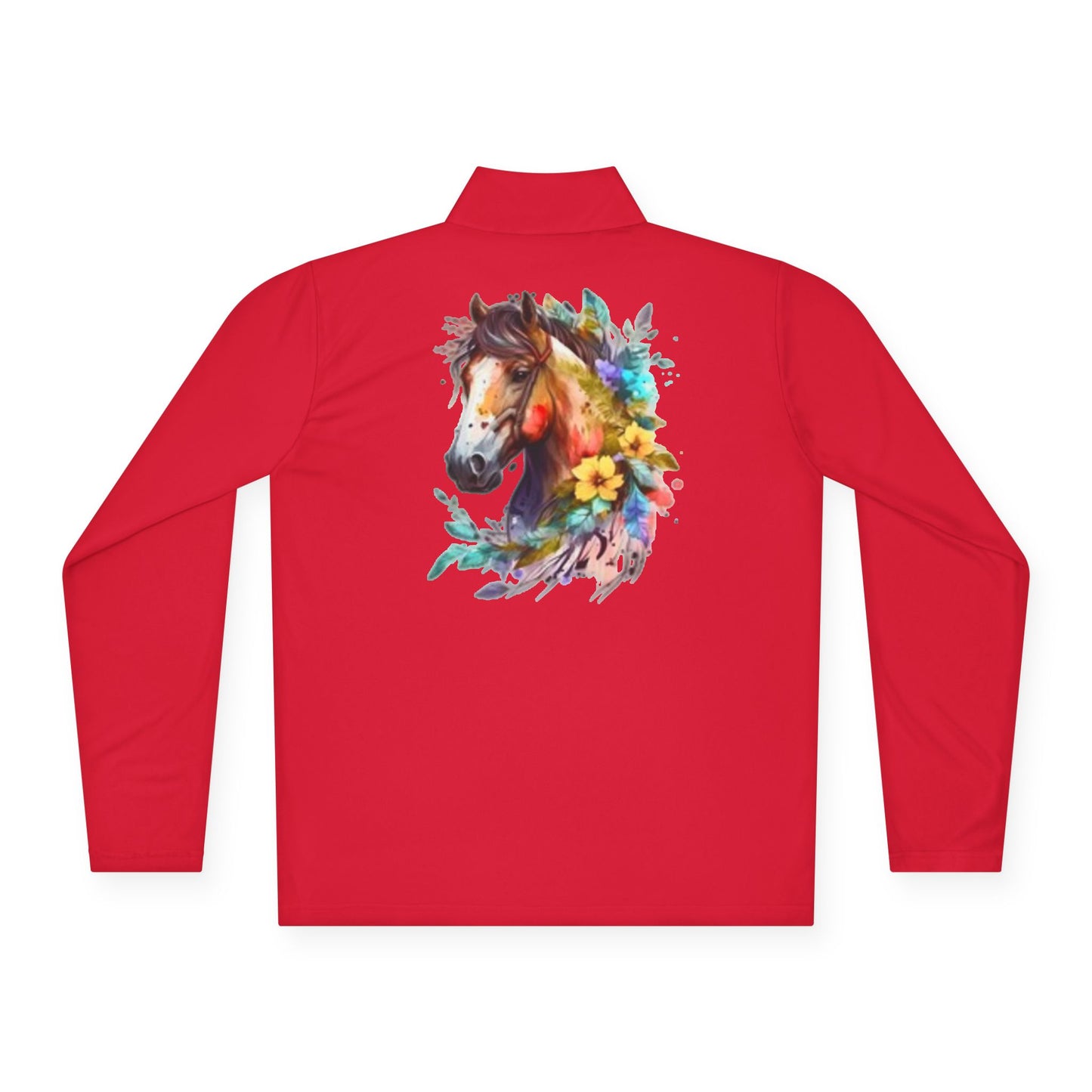 Suéter unisex con cremallera de un cuarto para amantes de los caballos | Diseño floral de caballos