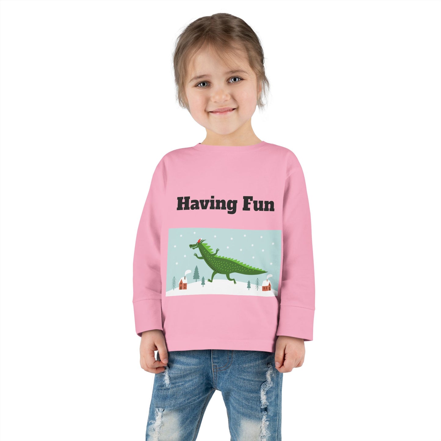 Camiseta de manga larga para niños pequeños Dinosaurio divirtiéndose