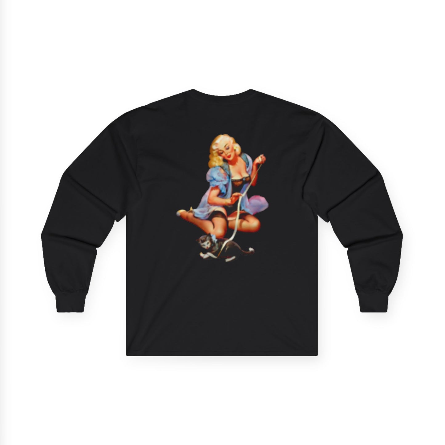 Camiseta de manga larga retro sexy mujer en lencería con gato