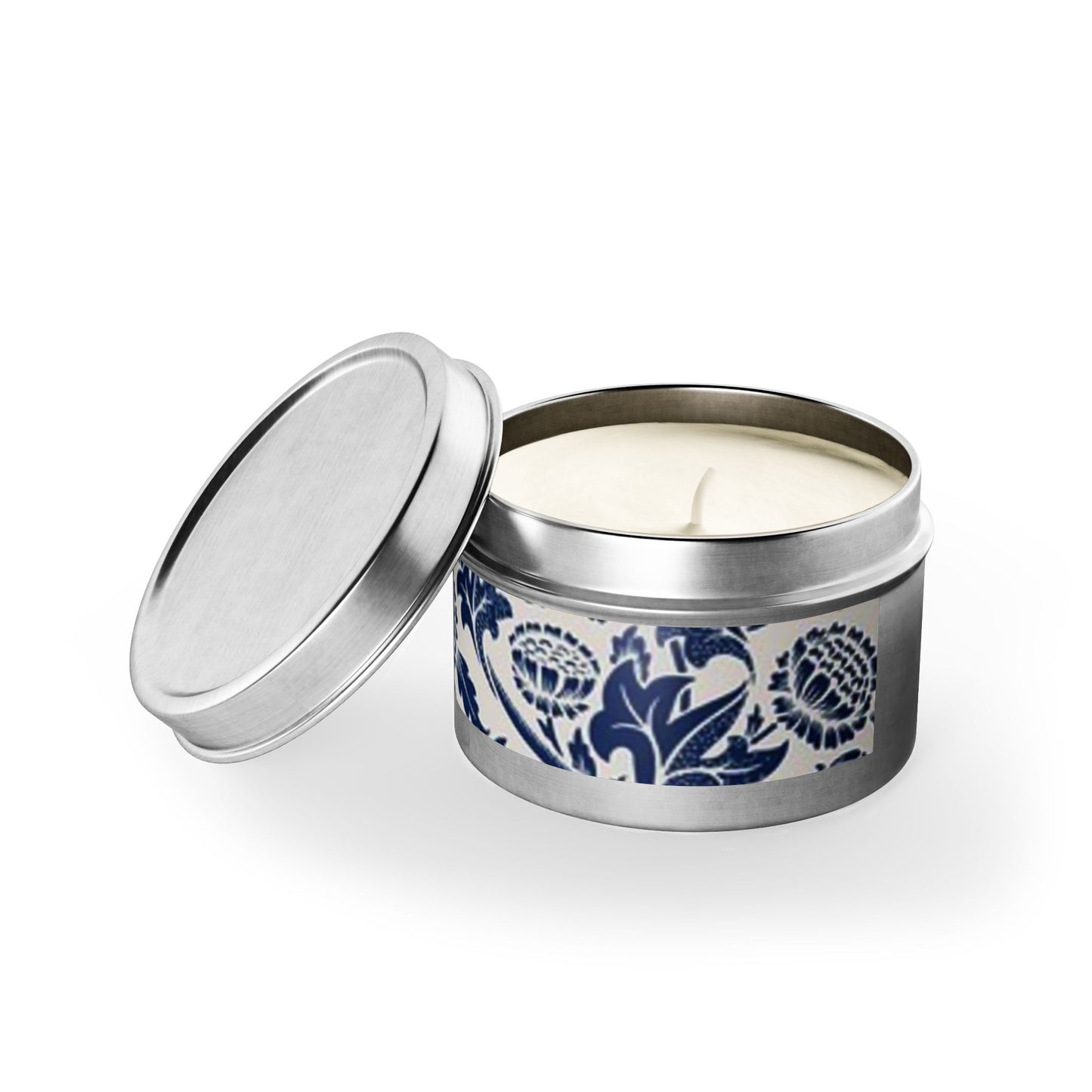 Velas en lata con flores azules y aromas fabulosos