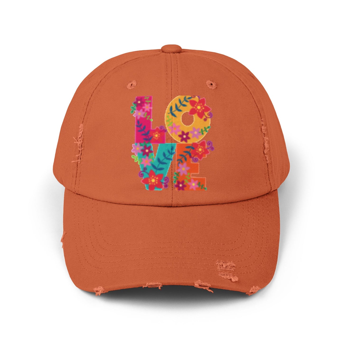Casquette unisexe effet vieilli Floral Love - Chapeau ajustable tendance pour un style décontracté