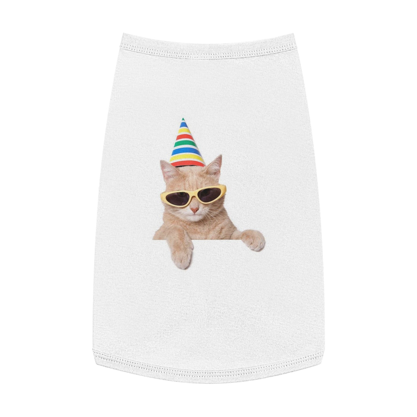 Débardeur pour animaux de compagnie, chat avec chapeau de fête et lunettes de soleil