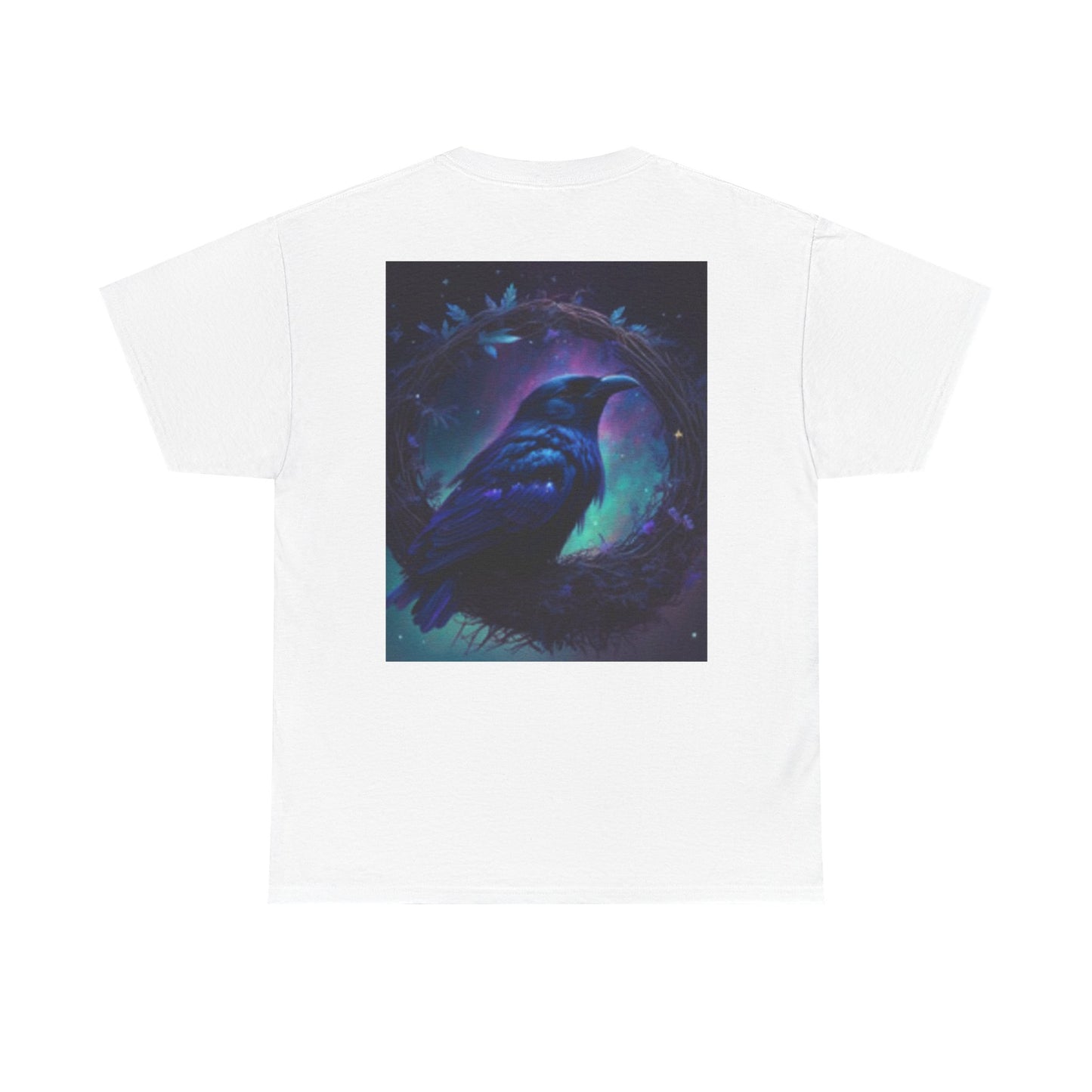 Camiseta unisex de algodón grueso con diseño de Luna Mística y Pájaro - Diseño Noche Encantada