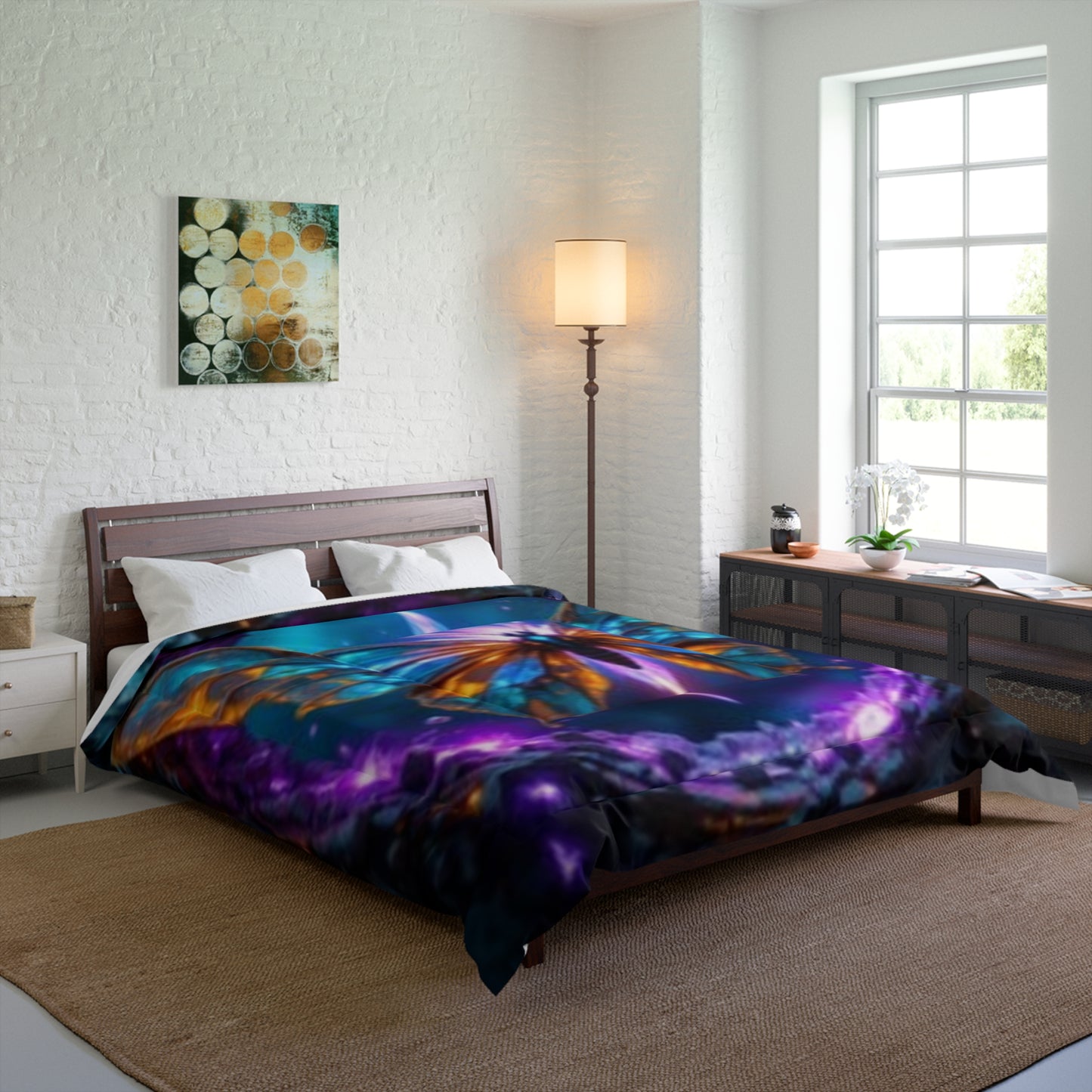 Edredón de mariposas vibrantes: ropa de cama bohemia de ensueño para espacios acogedores