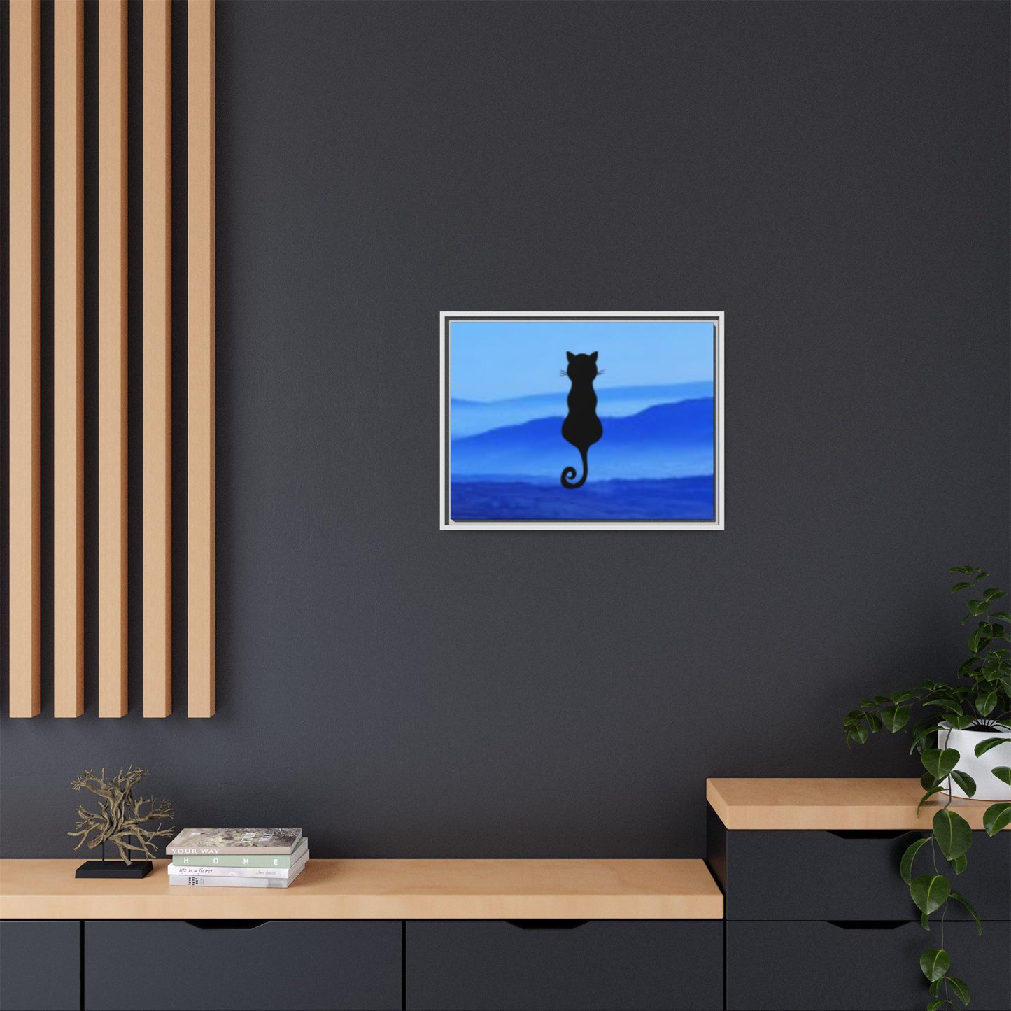 Framed Cat Silhouette Art Print, Wall Decor, Cat Lover Gift, Home Office Art, Pet Memorial