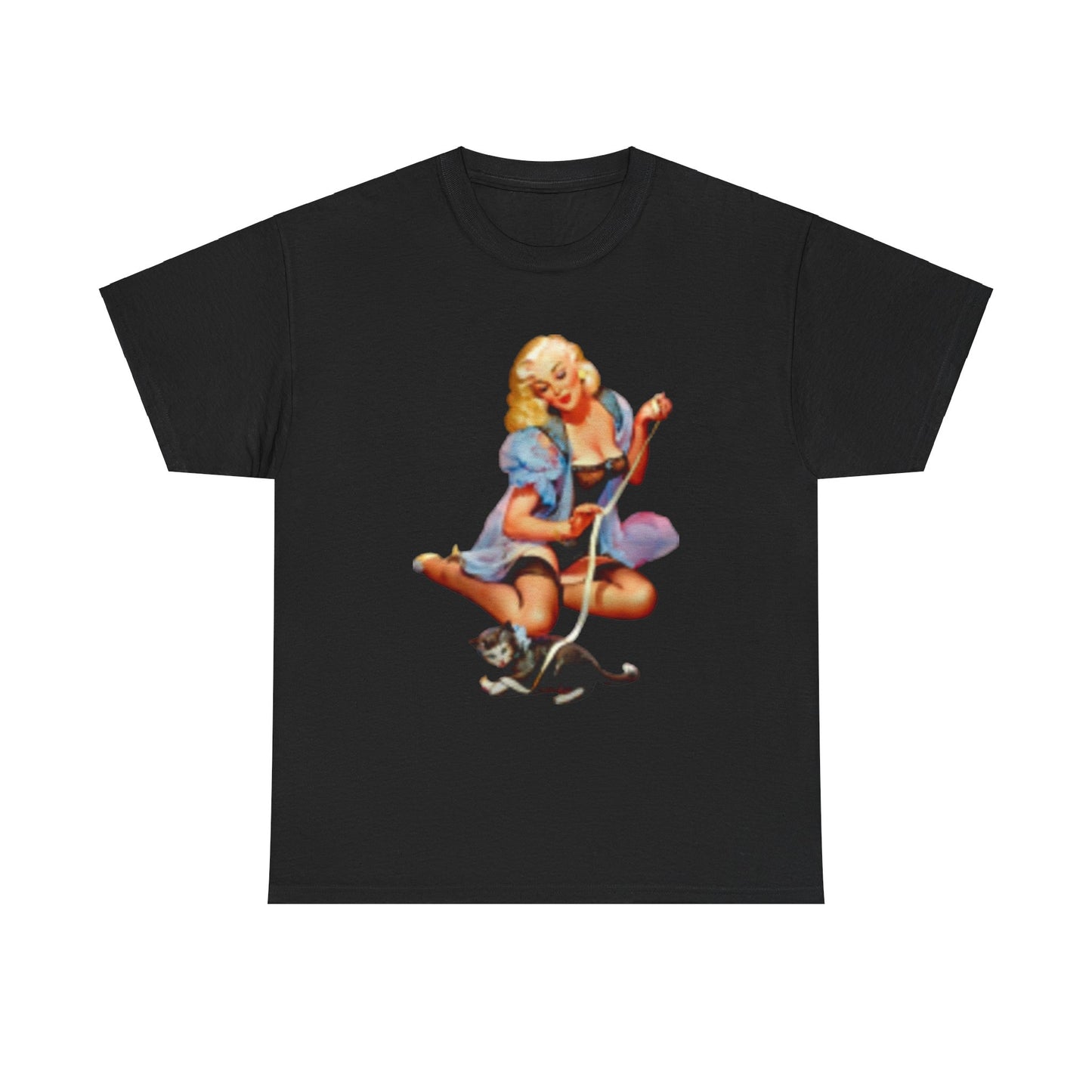Camiseta retro sexy mujer en lencería con gato