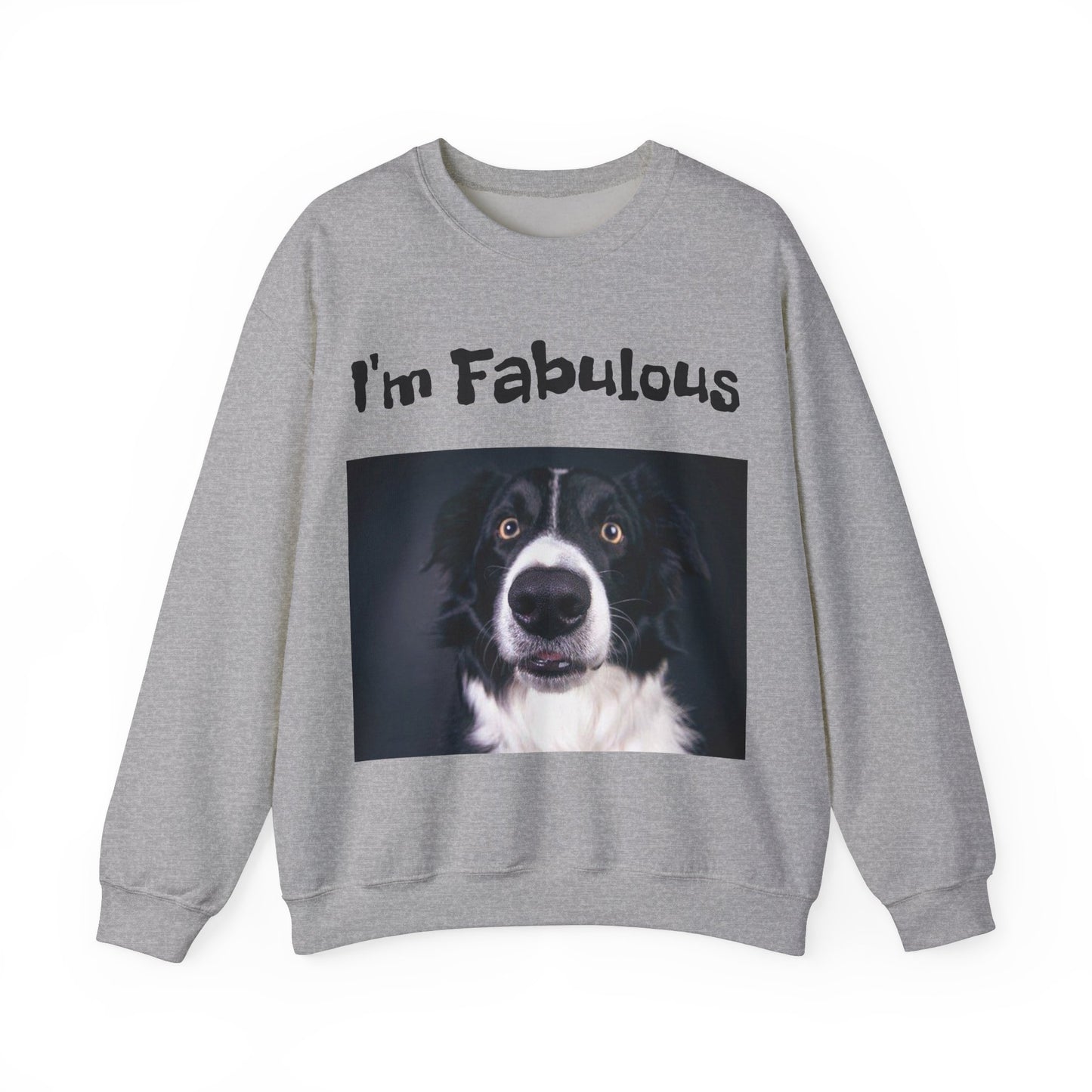 Sudadera unisex de mezcla pesada con cuello redondo y estampado de huellas de perro I'm Fabulous