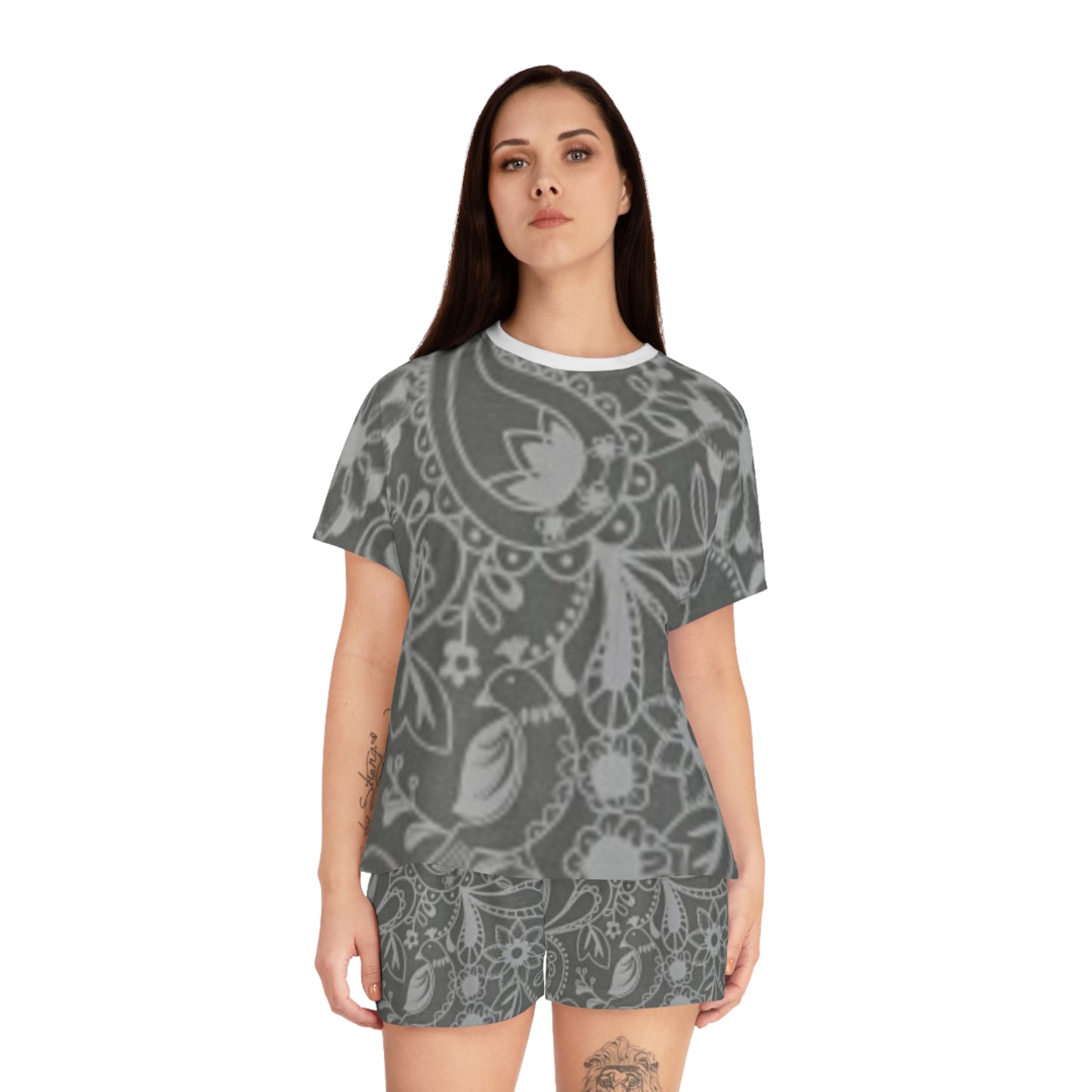 Conjunto de pijama corto para mujer con estampado de cachemira