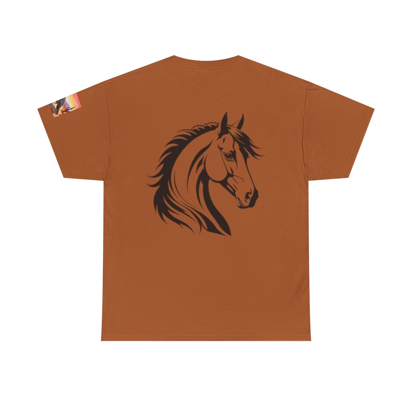 Camiseta unisex de algodón grueso Majestic Horse - Diseño Nature Sunset