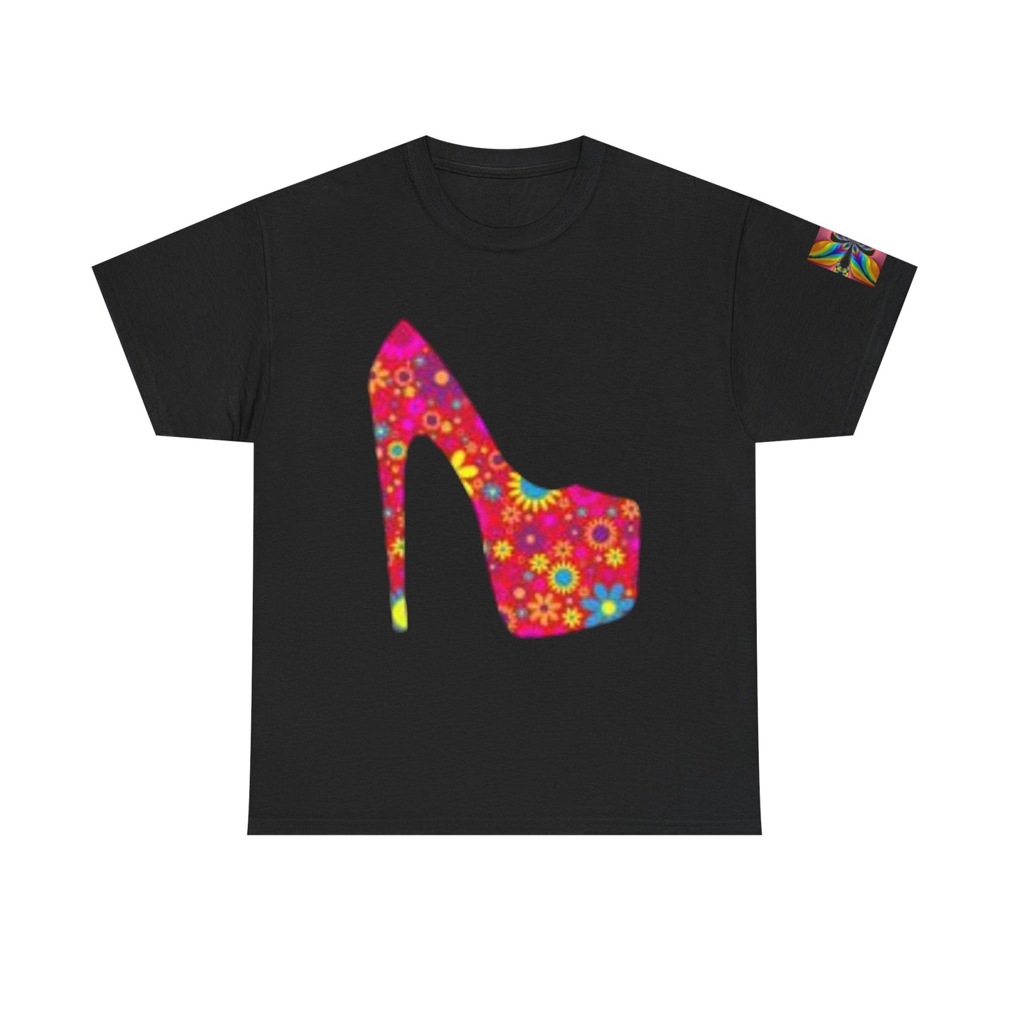 Camiseta unisex de algodón grueso con tacón alto y estampado floral: camiseta de moda para amantes del estilo.
