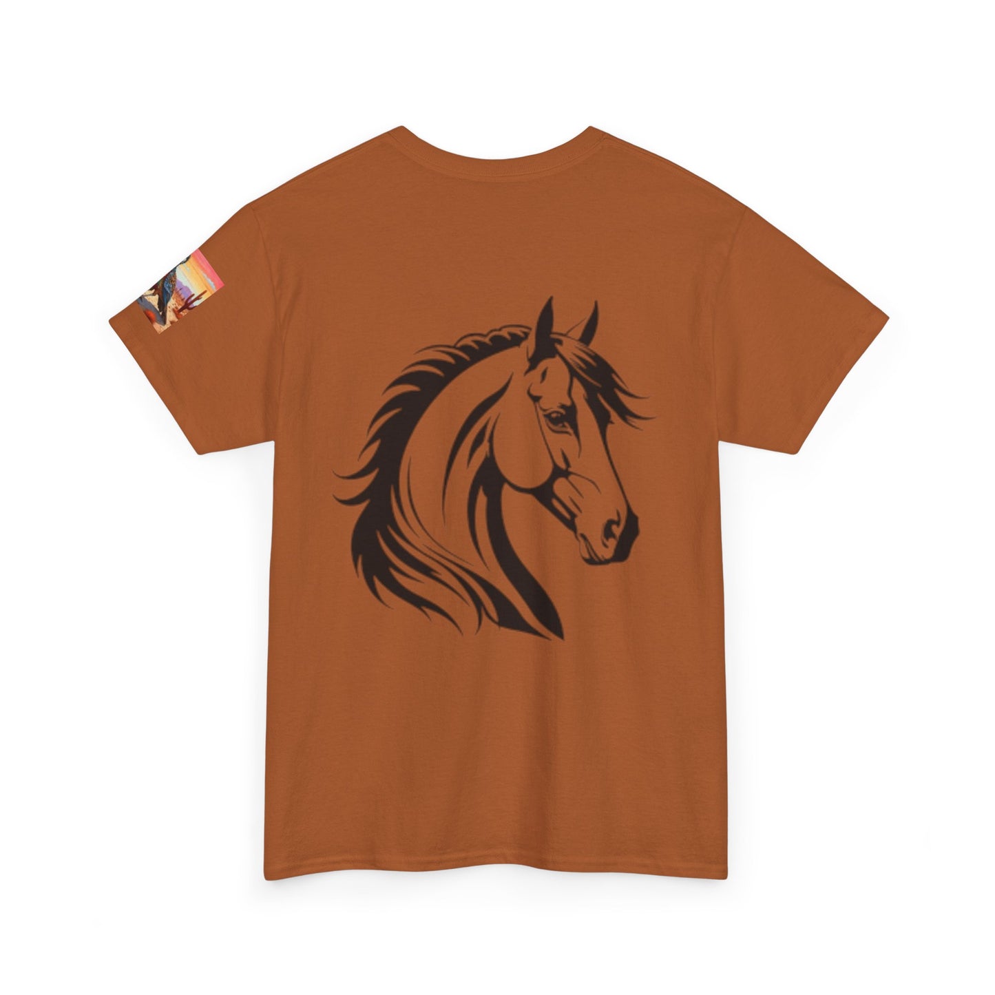 Camiseta unisex de algodón grueso Majestic Horse - Diseño Nature Sunset