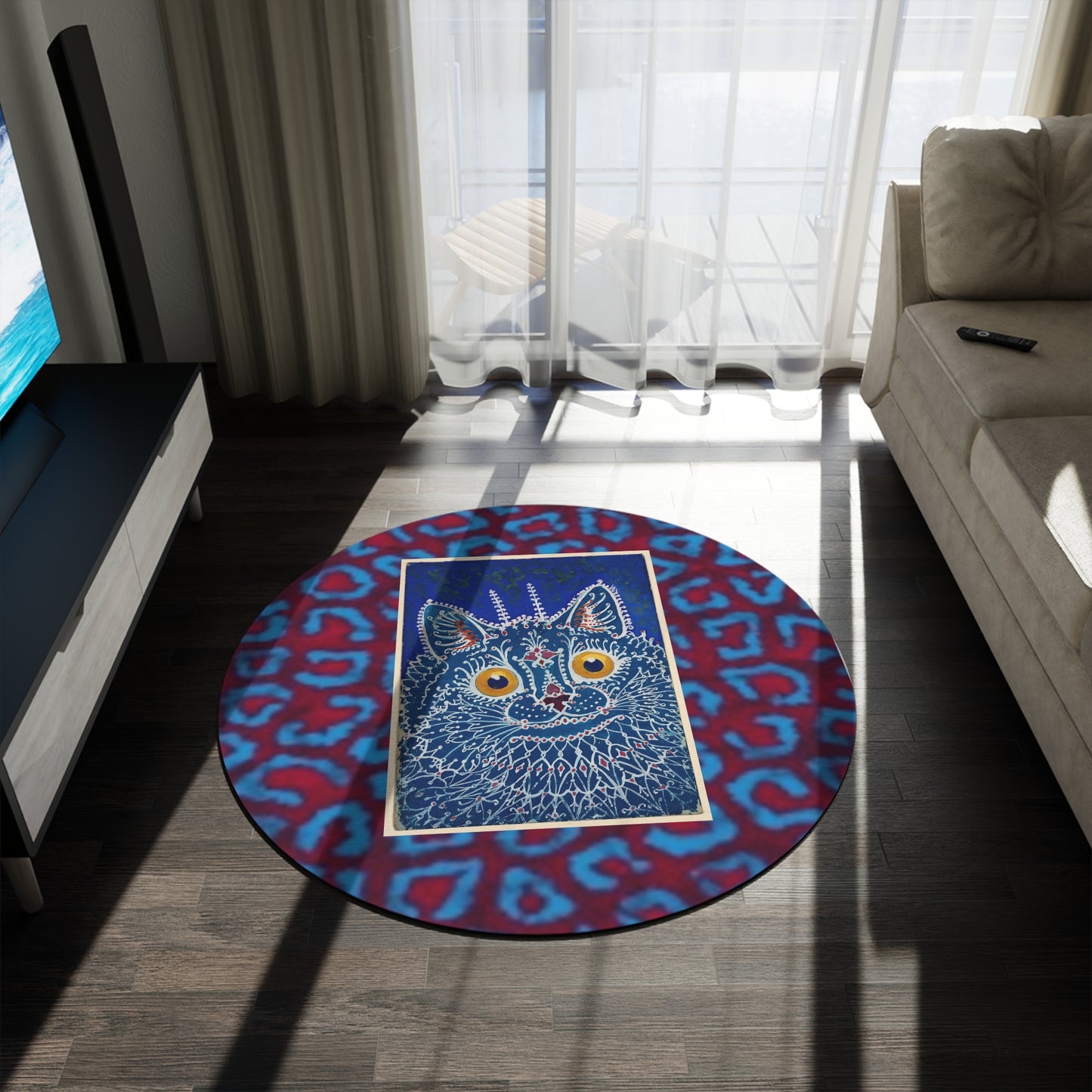 Whimsical Cat Round Rug - Colorful Home Decor
