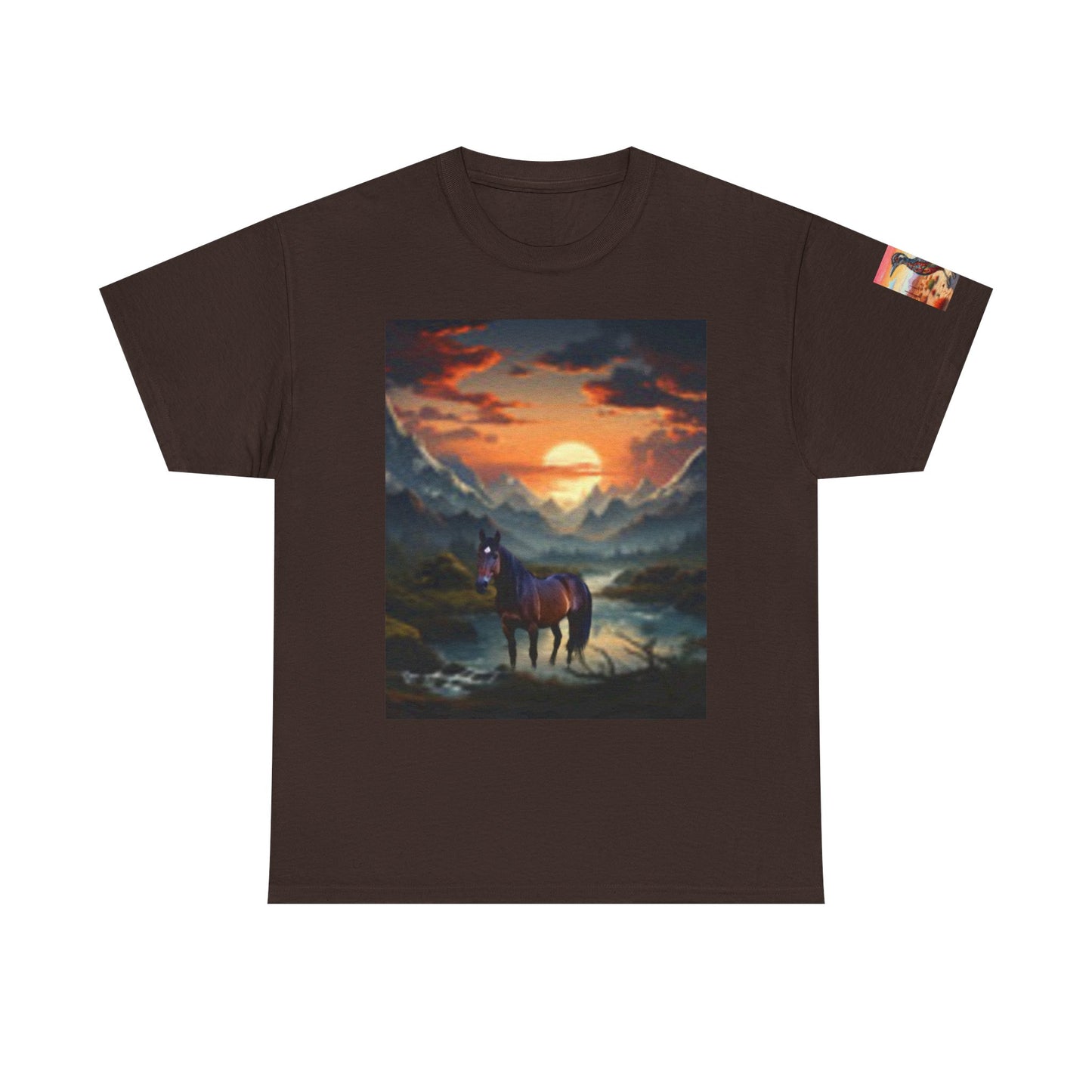 Camiseta unisex de algodón grueso Majestic Horse - Diseño Nature Sunset