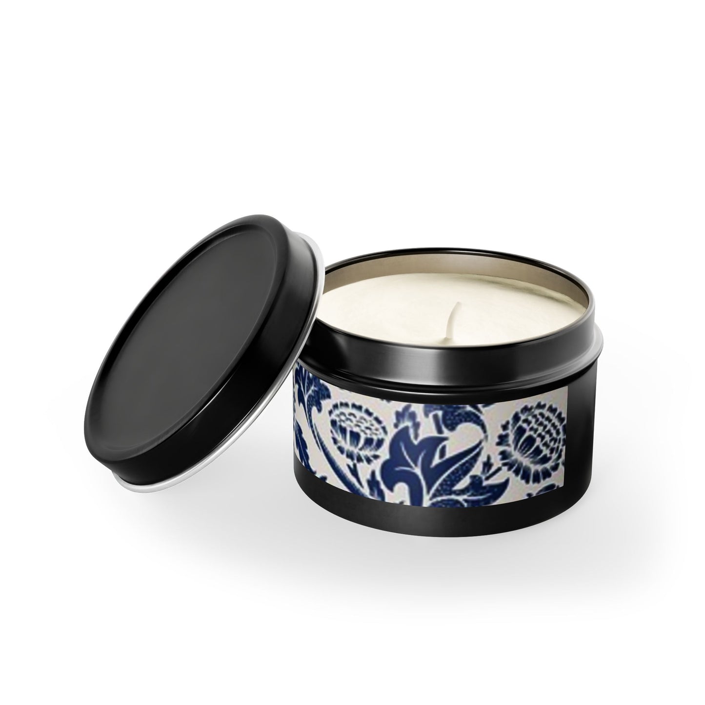 Velas en lata con flores azules y aromas fabulosos