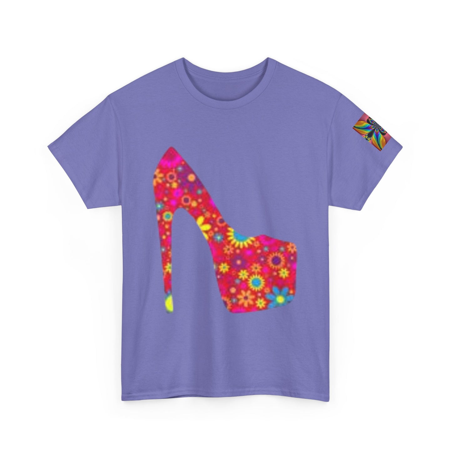 Camiseta unisex de algodón grueso con tacón alto y estampado floral: camiseta de moda para amantes del estilo.