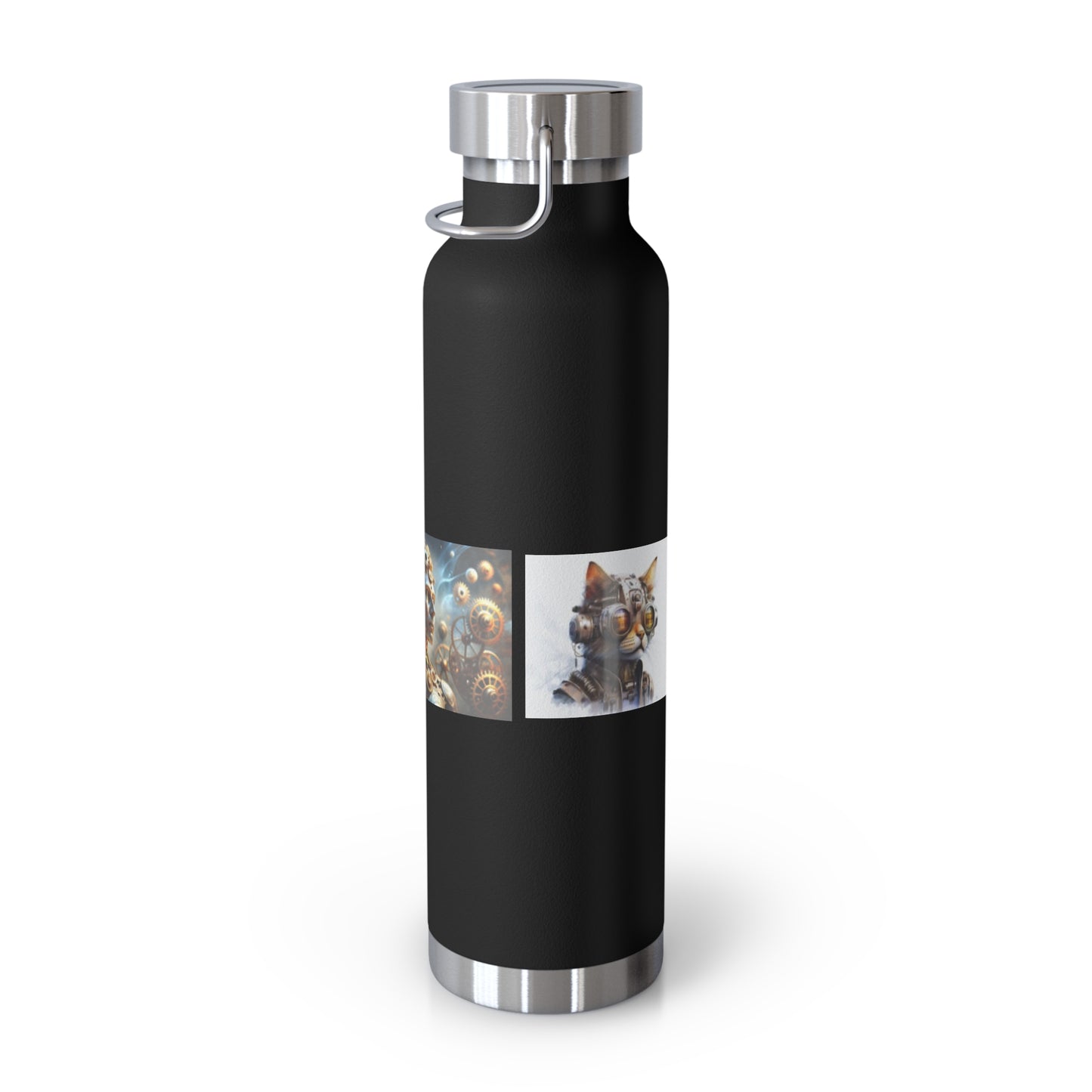 Botella de cobre con aislamiento al vacío, 22 oz, diseño de calavera de mujer y gato