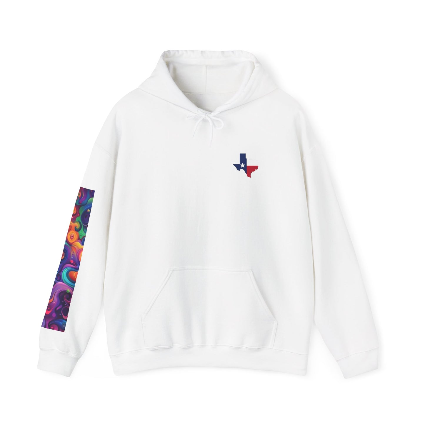 Sudadera con capucha unisex inspirada en Texas con diseño de mangas coloridas
