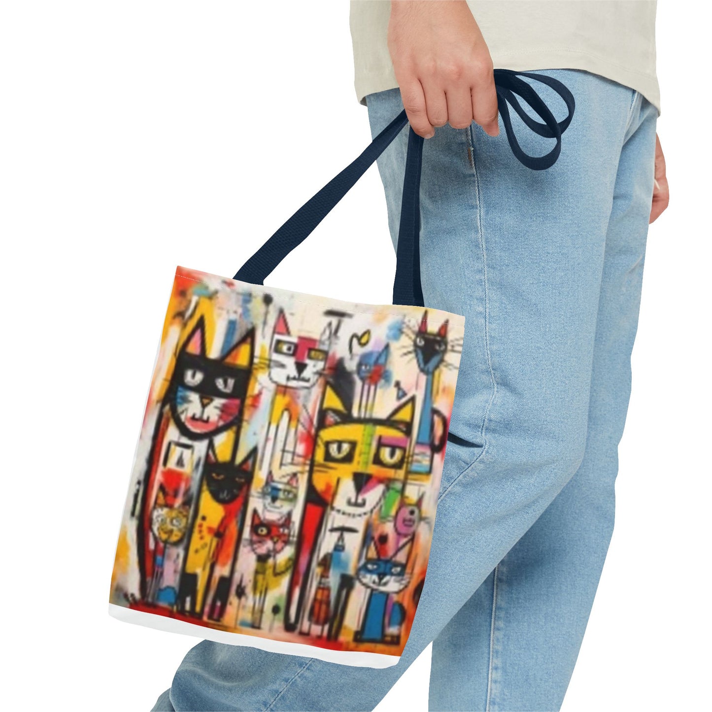 Colorful Cat Art Tote Bag, Cat Lover Gift, Unique Shopping Tote Bag, Whimsical Carryall for Pet Owners
