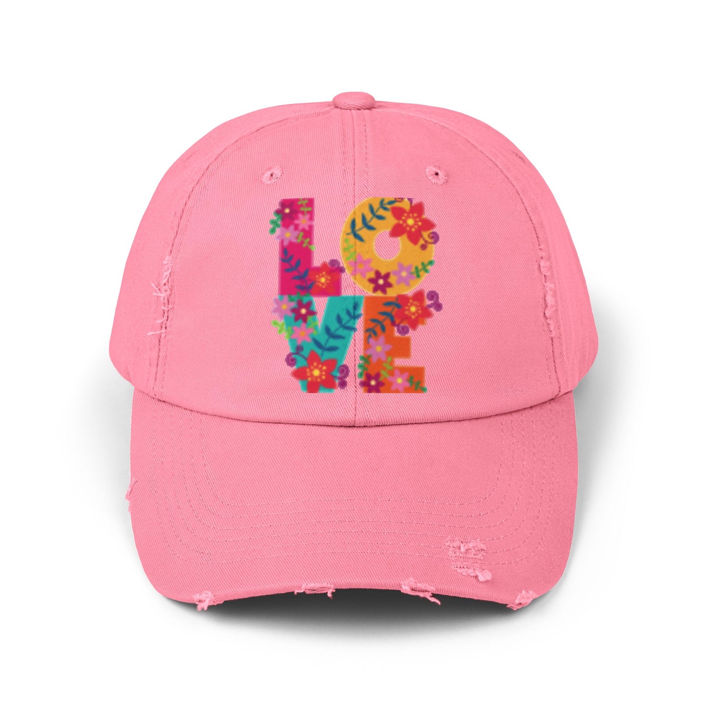 Casquette unisexe effet vieilli Floral Love - Chapeau ajustable tendance pour un style décontracté