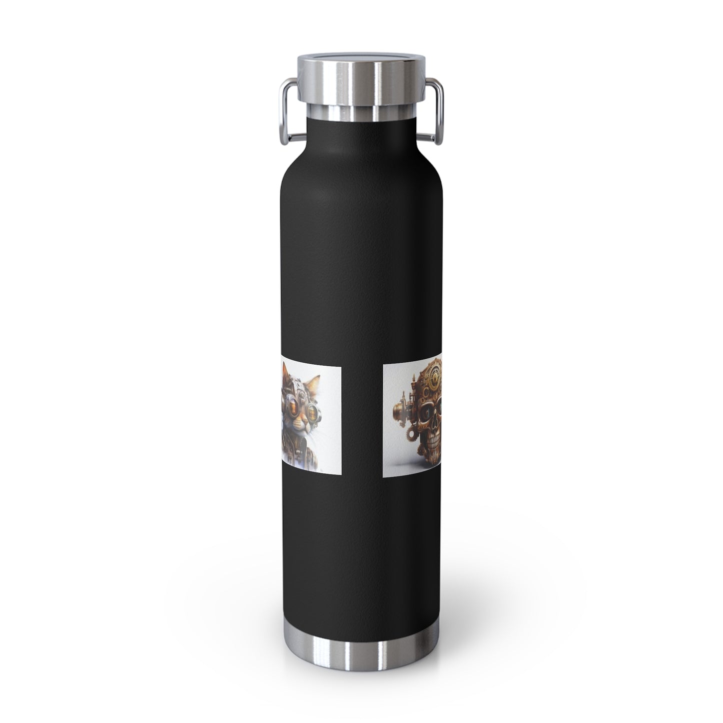 Botella de cobre con aislamiento al vacío, 22 oz, diseño de calavera de mujer y gato