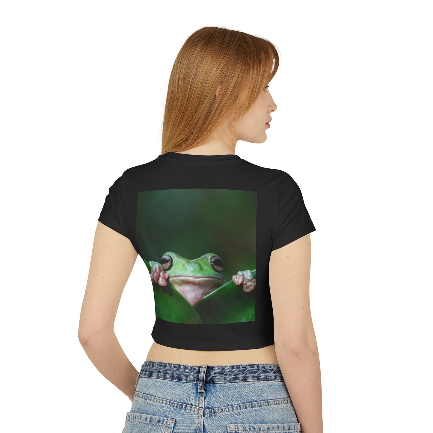 Top corto para mujer con diseño de rana verde